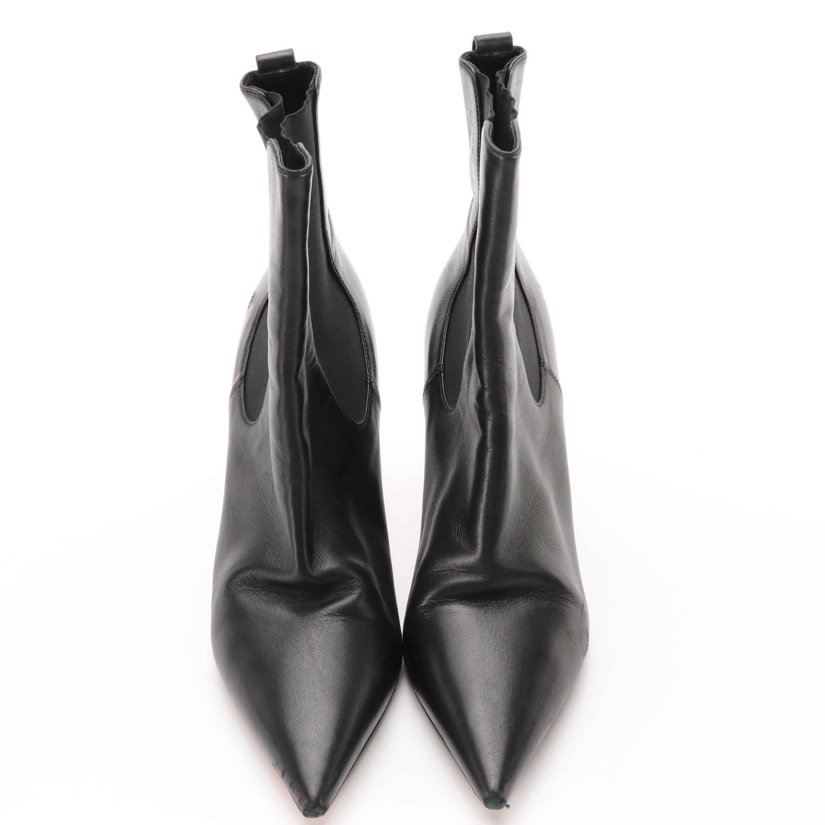 Christian Dior Black Leather Pointy-Toe Ankle Boots