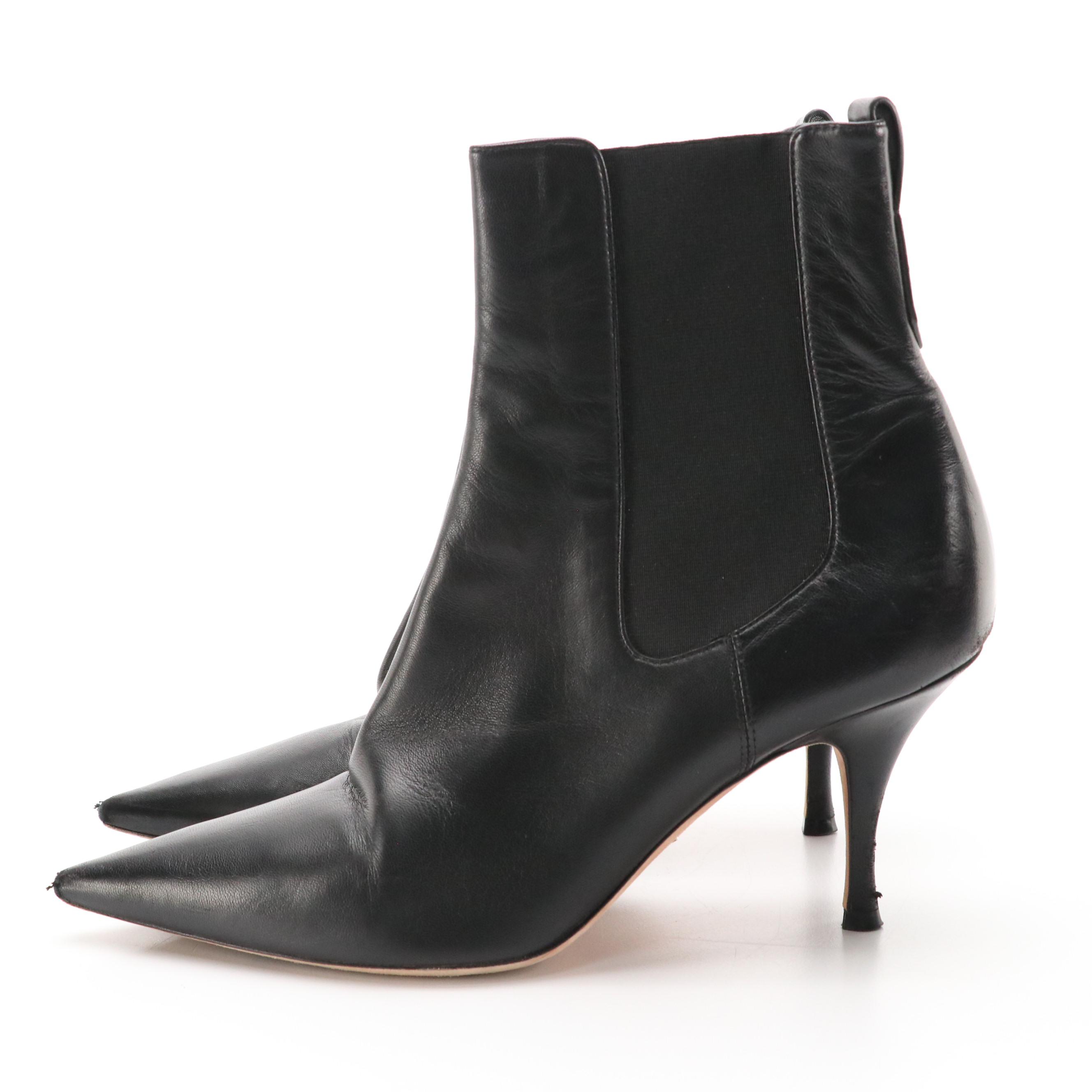 Christian Dior Black Leather Pointy-Toe Ankle Boots