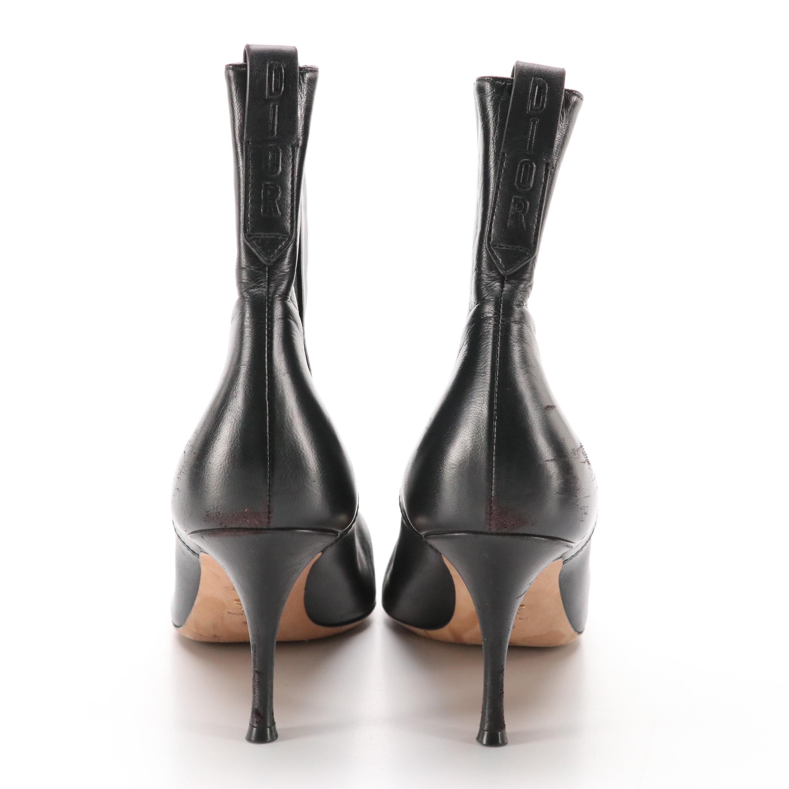 Christian Dior Black Leather Pointy-Toe Ankle Boots