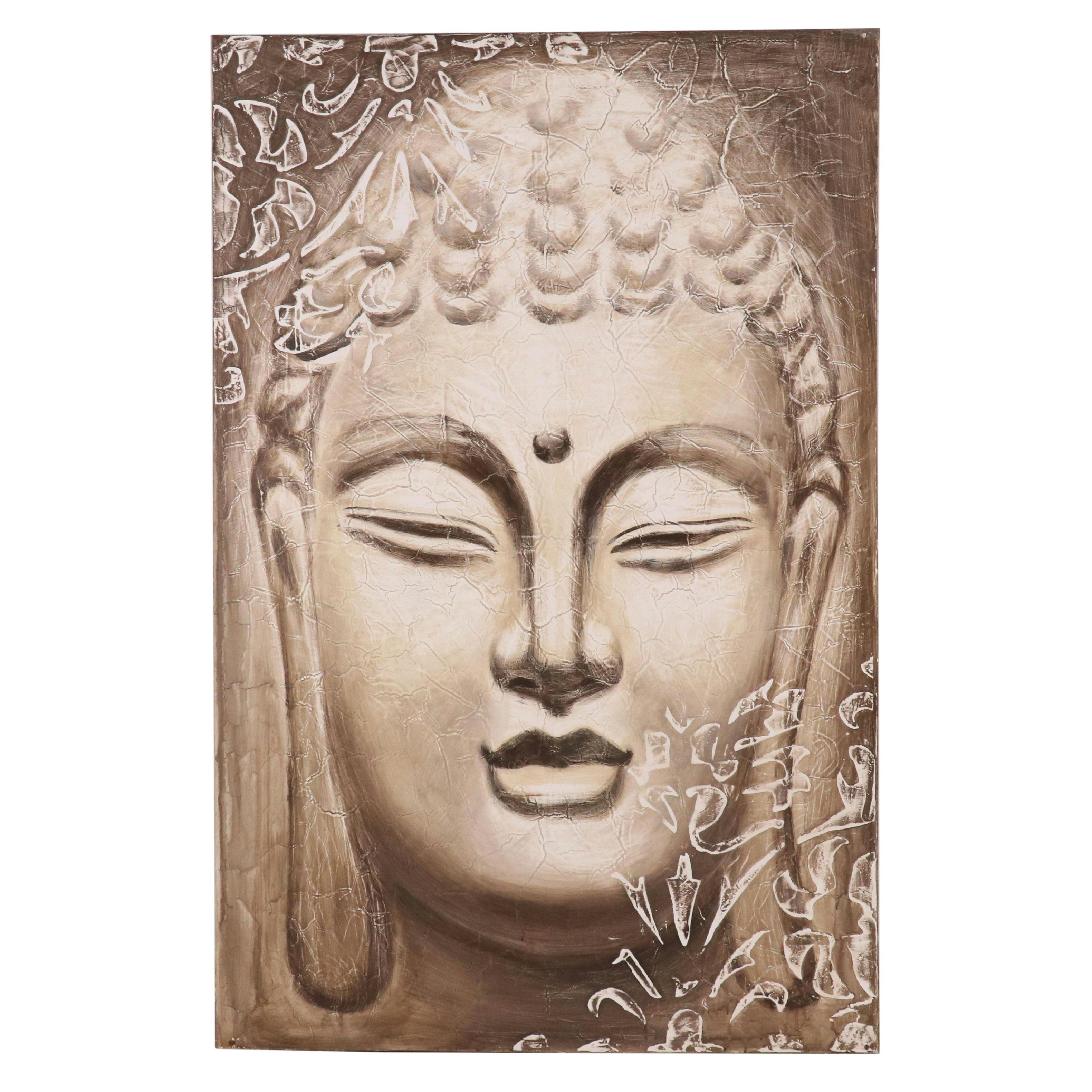 Textured Mixed Media Painting of Buddha, 21st Century