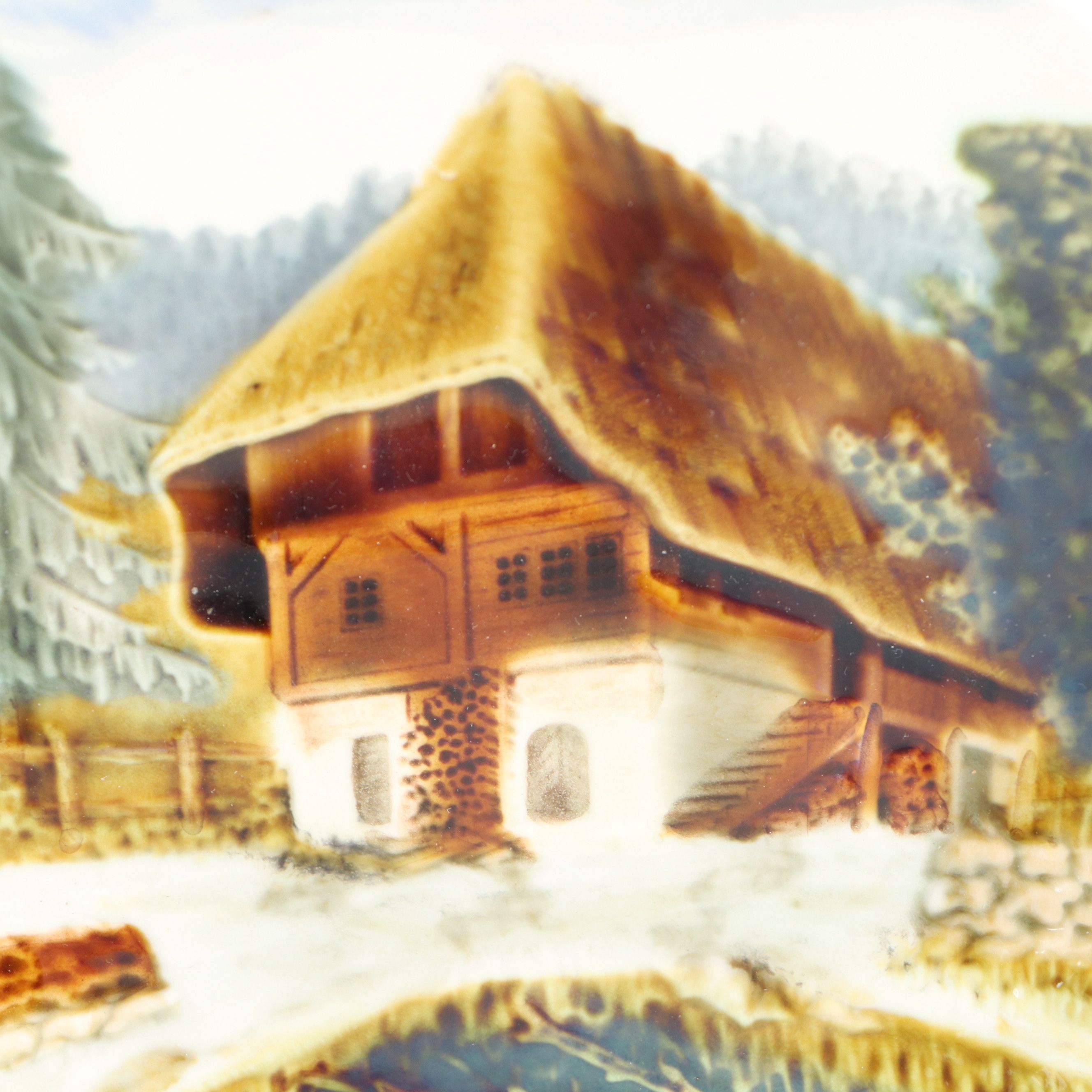 Cico German Majolica Cabinet Plate with Redware Pottery Jug, 20th Century