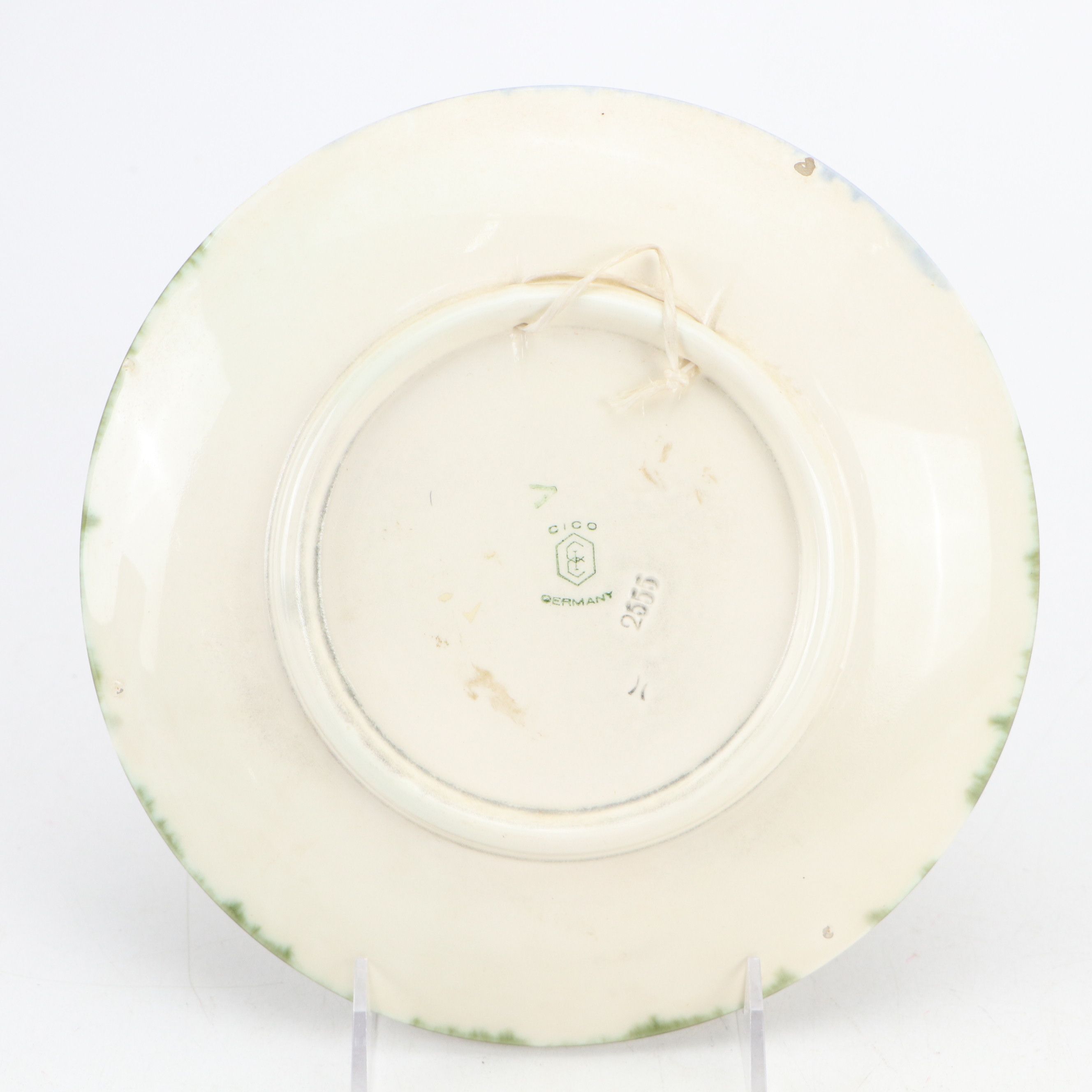 Cico German Majolica Cabinet Plate with Redware Pottery Jug, 20th Century