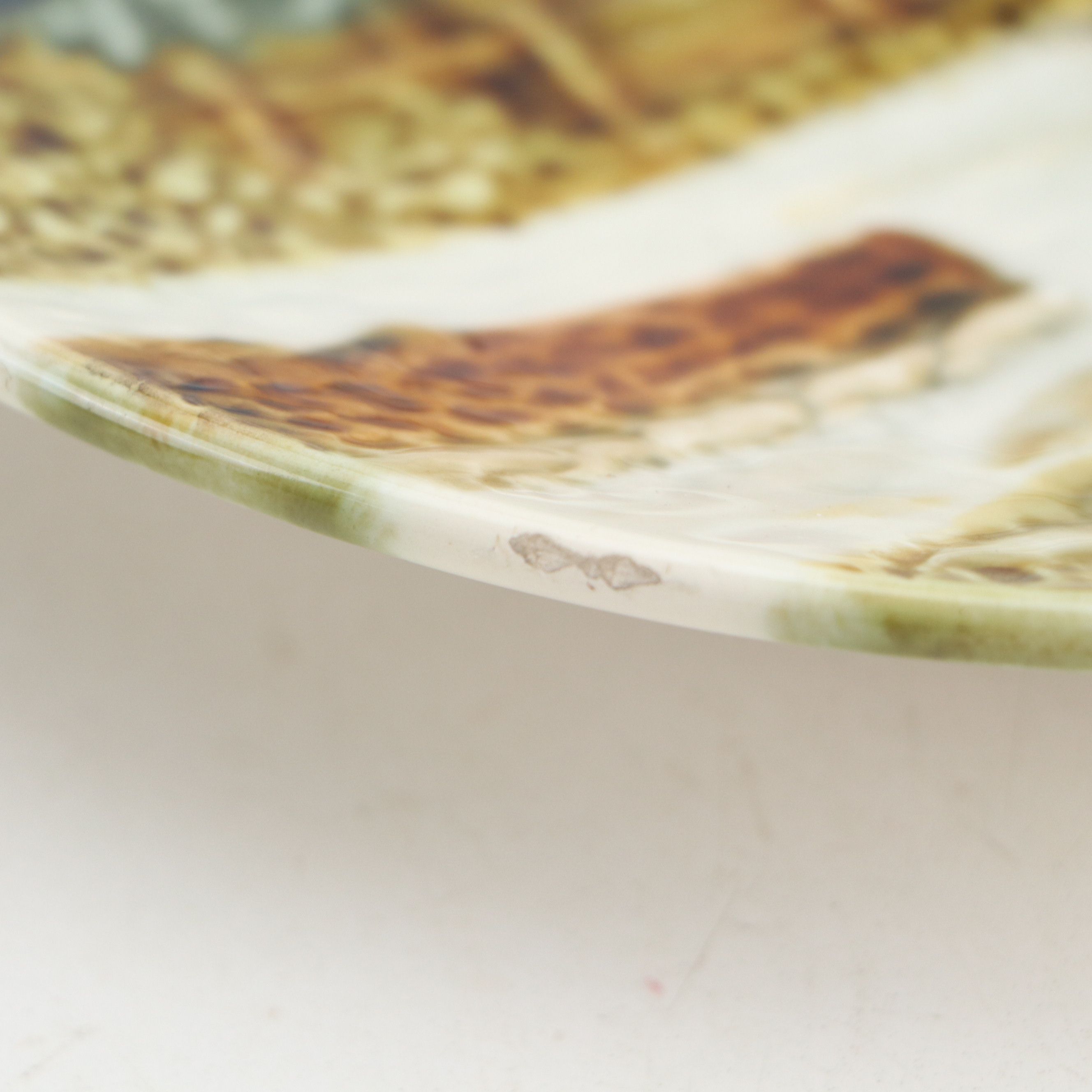 Cico German Majolica Cabinet Plate with Redware Pottery Jug, 20th Century