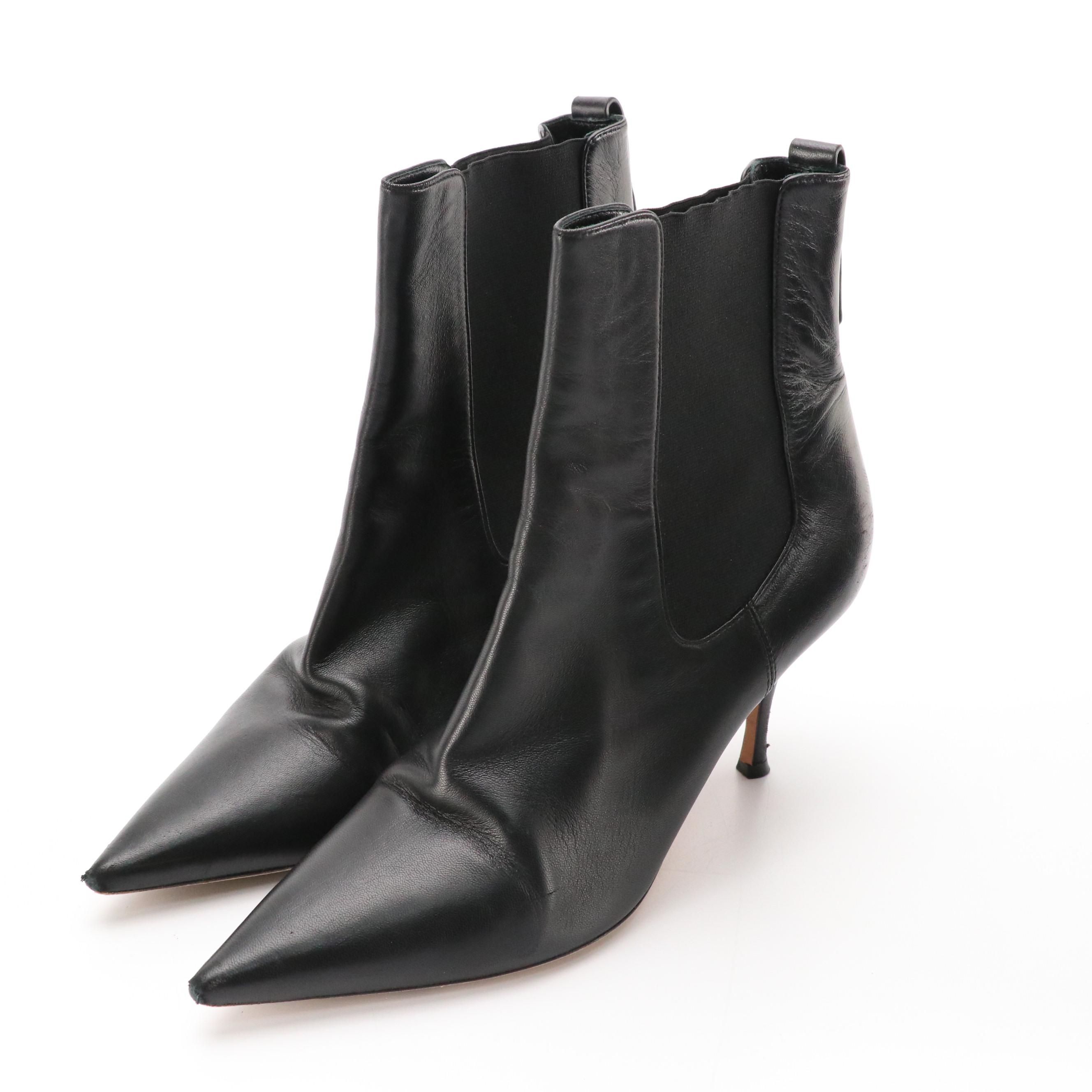 Christian Dior Black Leather Pointy-Toe Ankle Boots