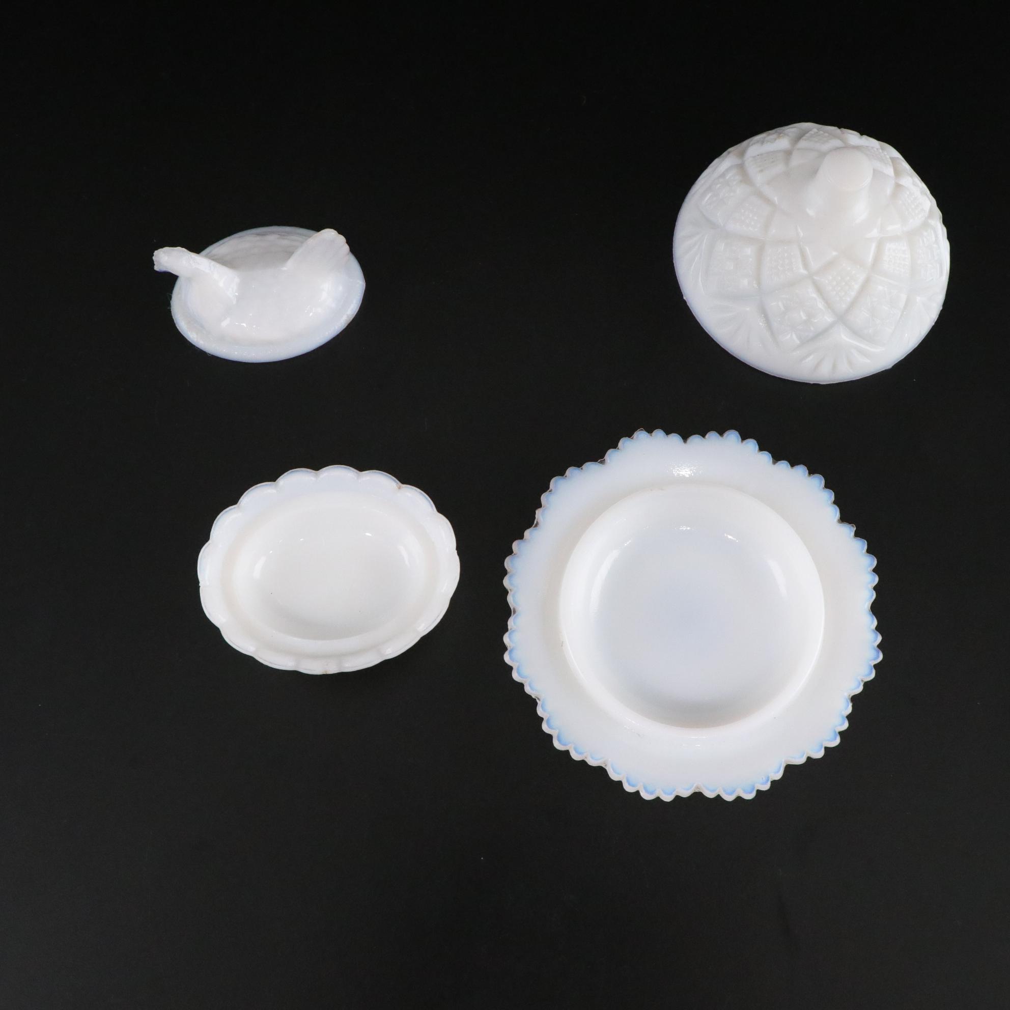 Westmoreland "Thumbelina" Sugar & Creamer with Butter Dish, Hen on Nest and Vase