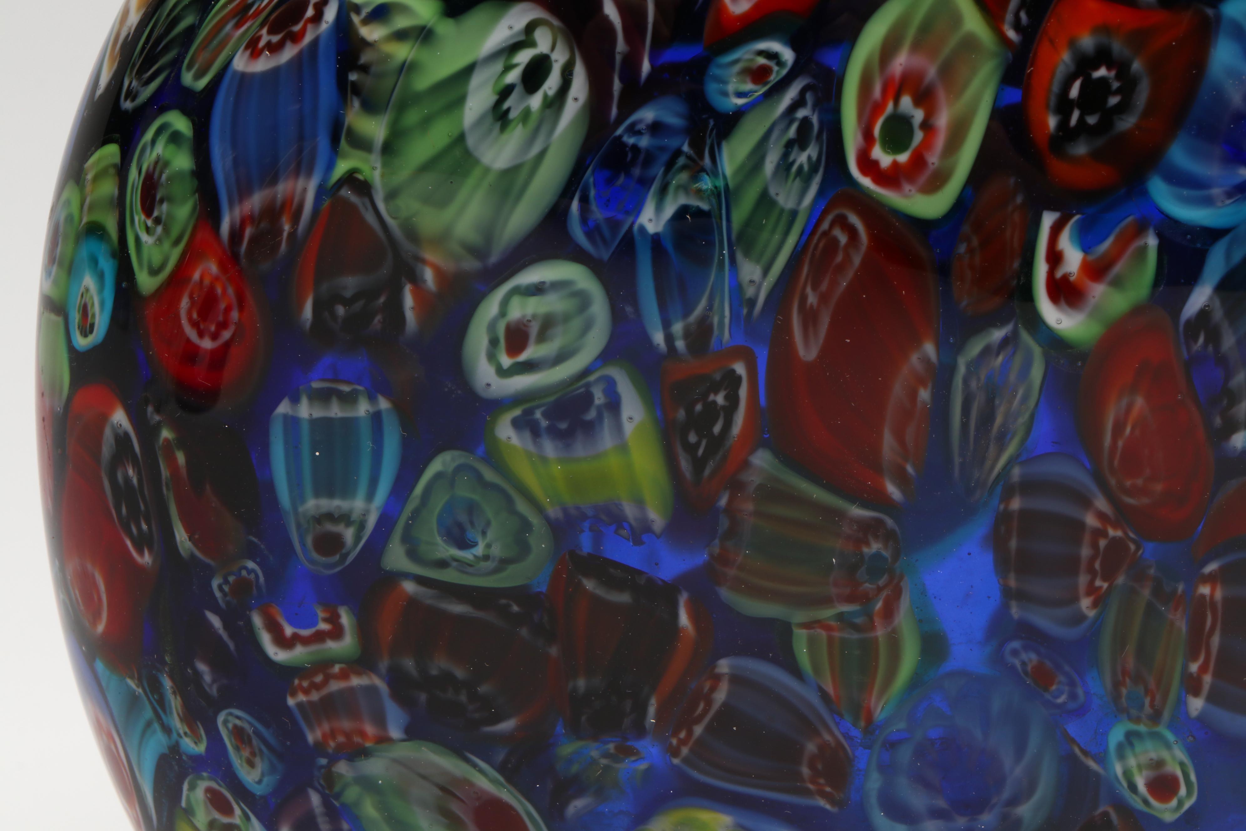 Cristalleria d'arte Ann Primrose Attr. Millefiori Vase with Cobalt Glass Vase