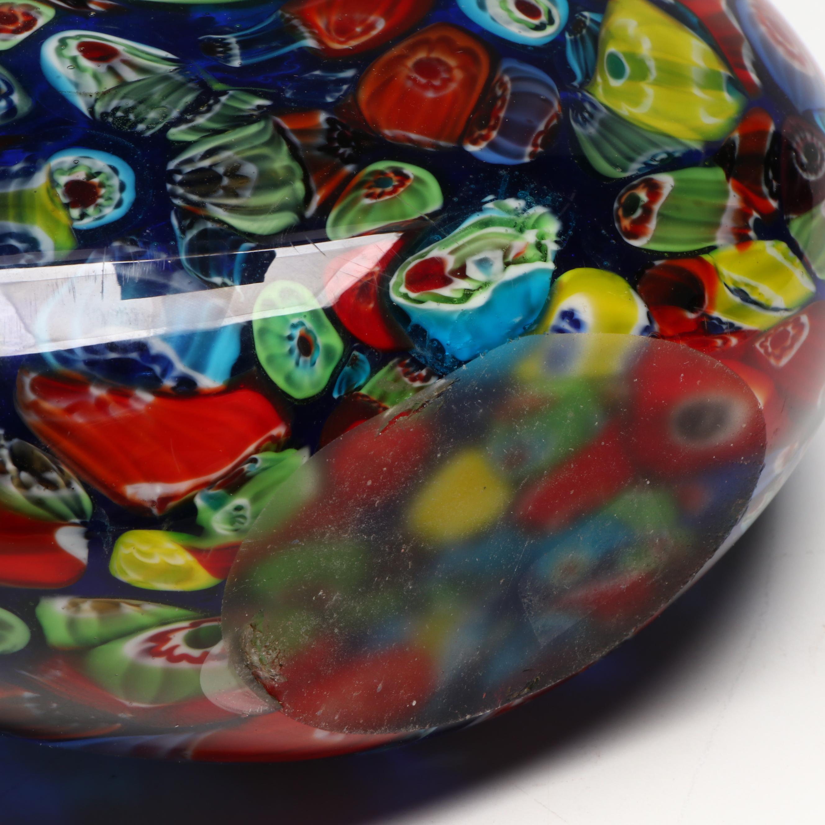 Cristalleria d'arte Ann Primrose Attr. Millefiori Vase with Cobalt Glass Vase