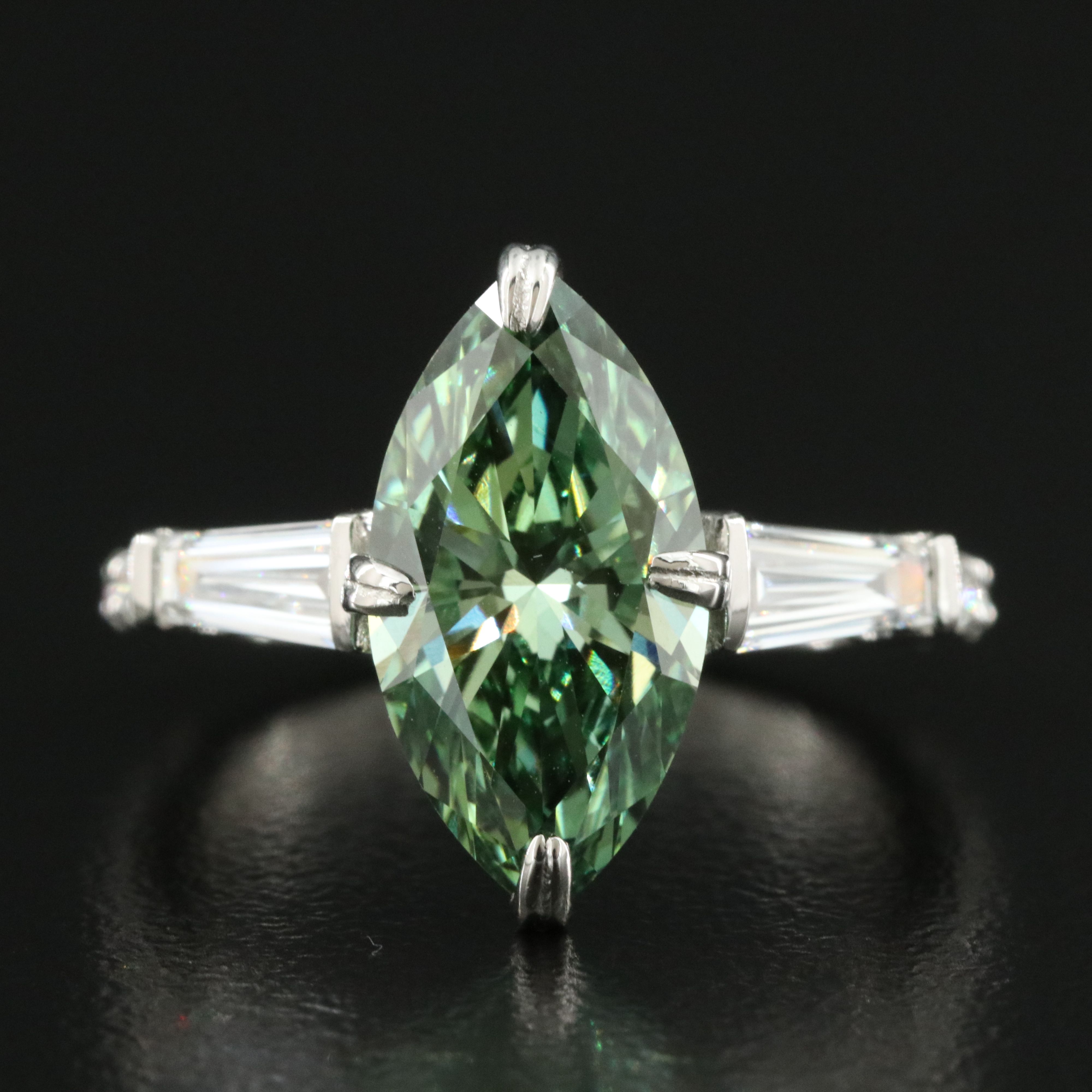 Platinum 3.81 CTW Lab Grown Diamond Ring with Fancy Green Center and IGI Report