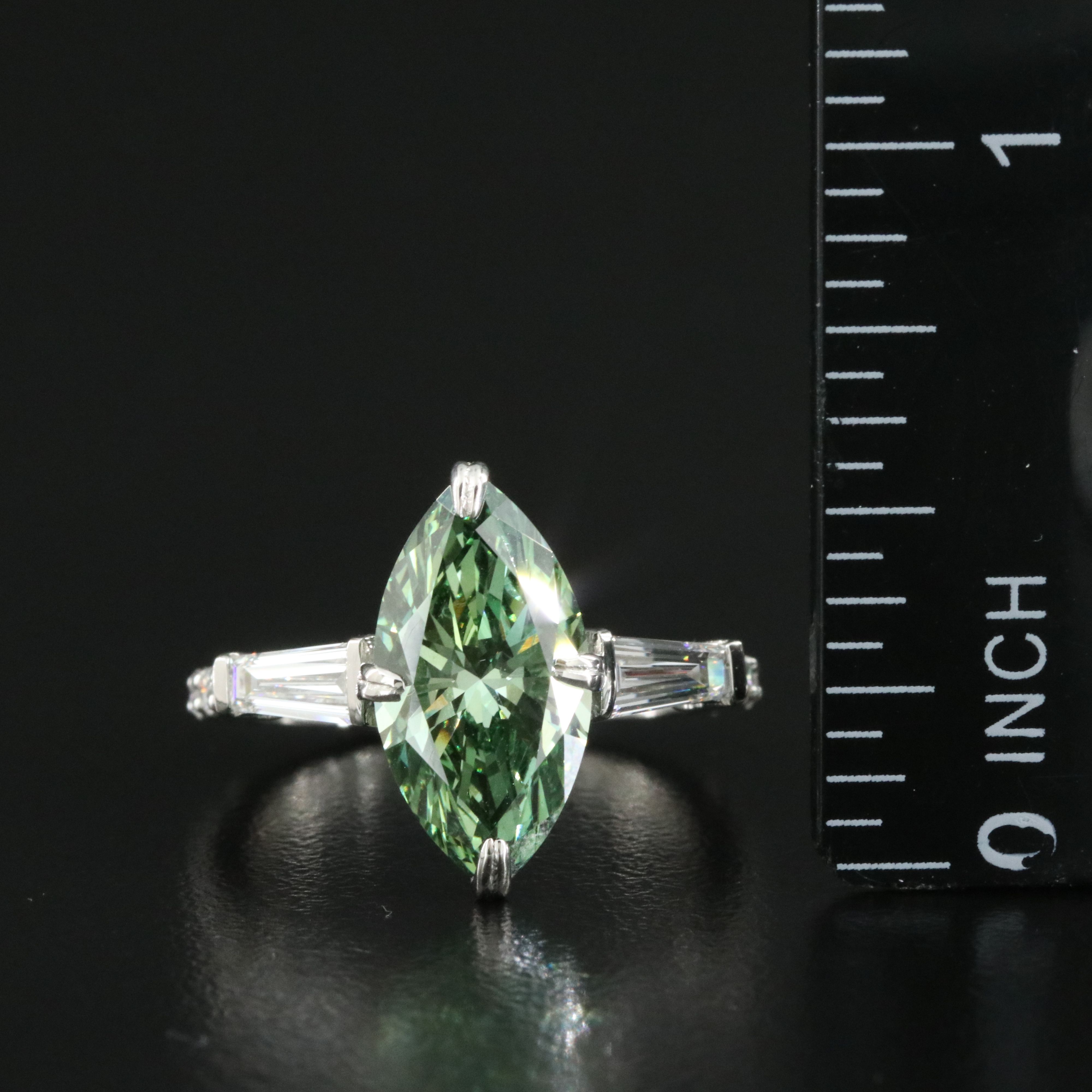 Platinum 3.81 CTW Lab Grown Diamond Ring with Fancy Green Center and IGI Report