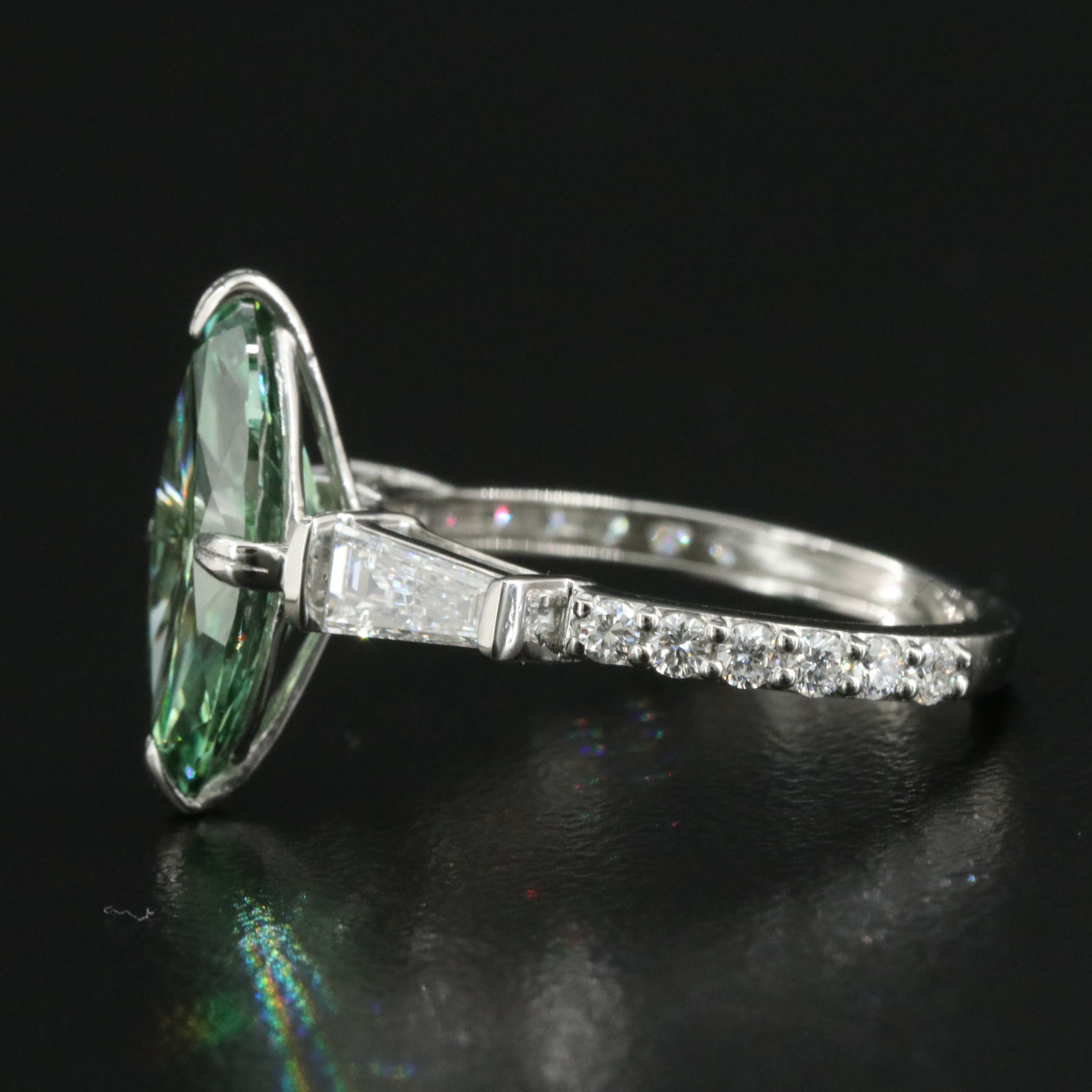 Platinum 3.81 CTW Lab Grown Diamond Ring with Fancy Green Center and IGI Report