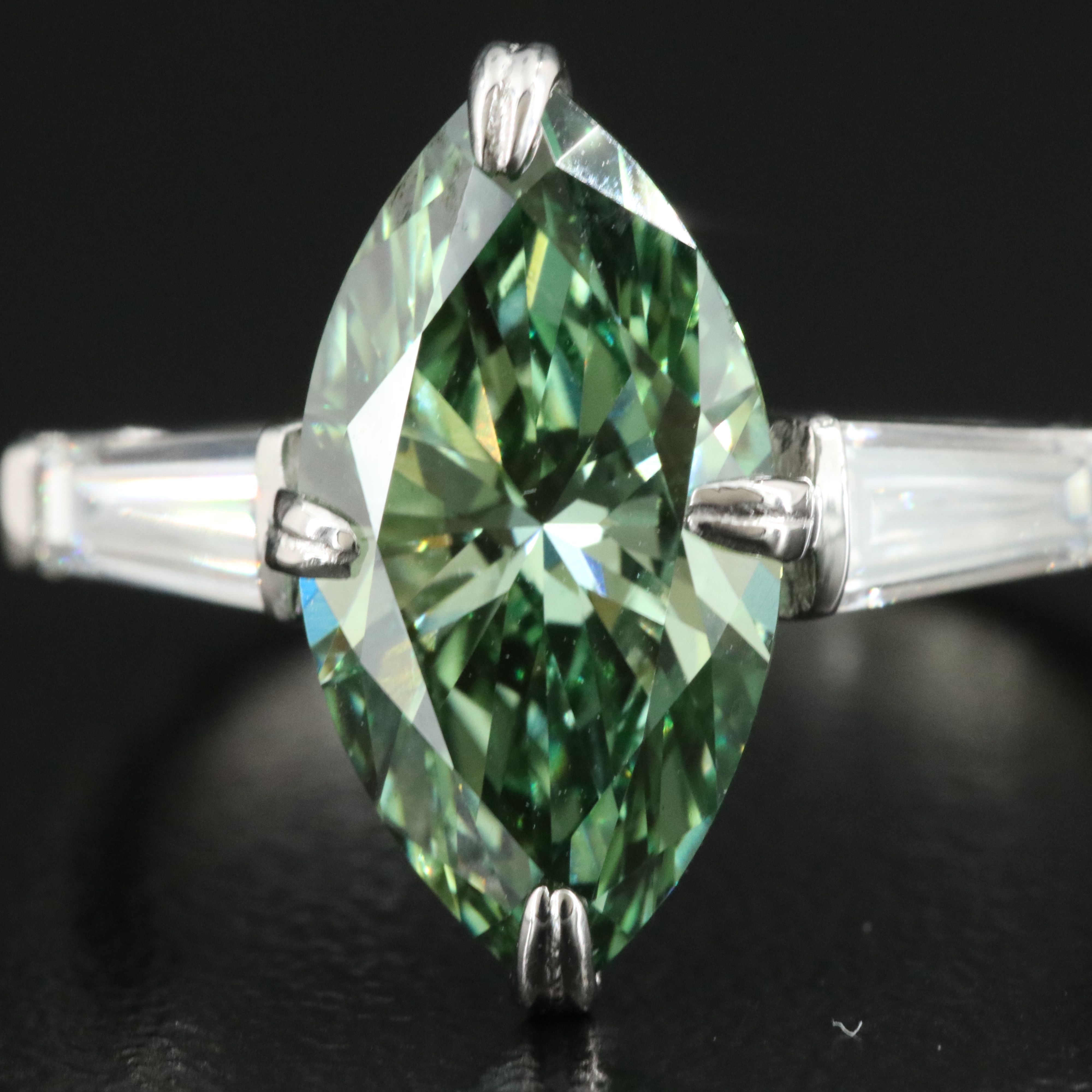 Platinum 3.81 CTW Lab Grown Diamond Ring with Fancy Green Center and IGI Report