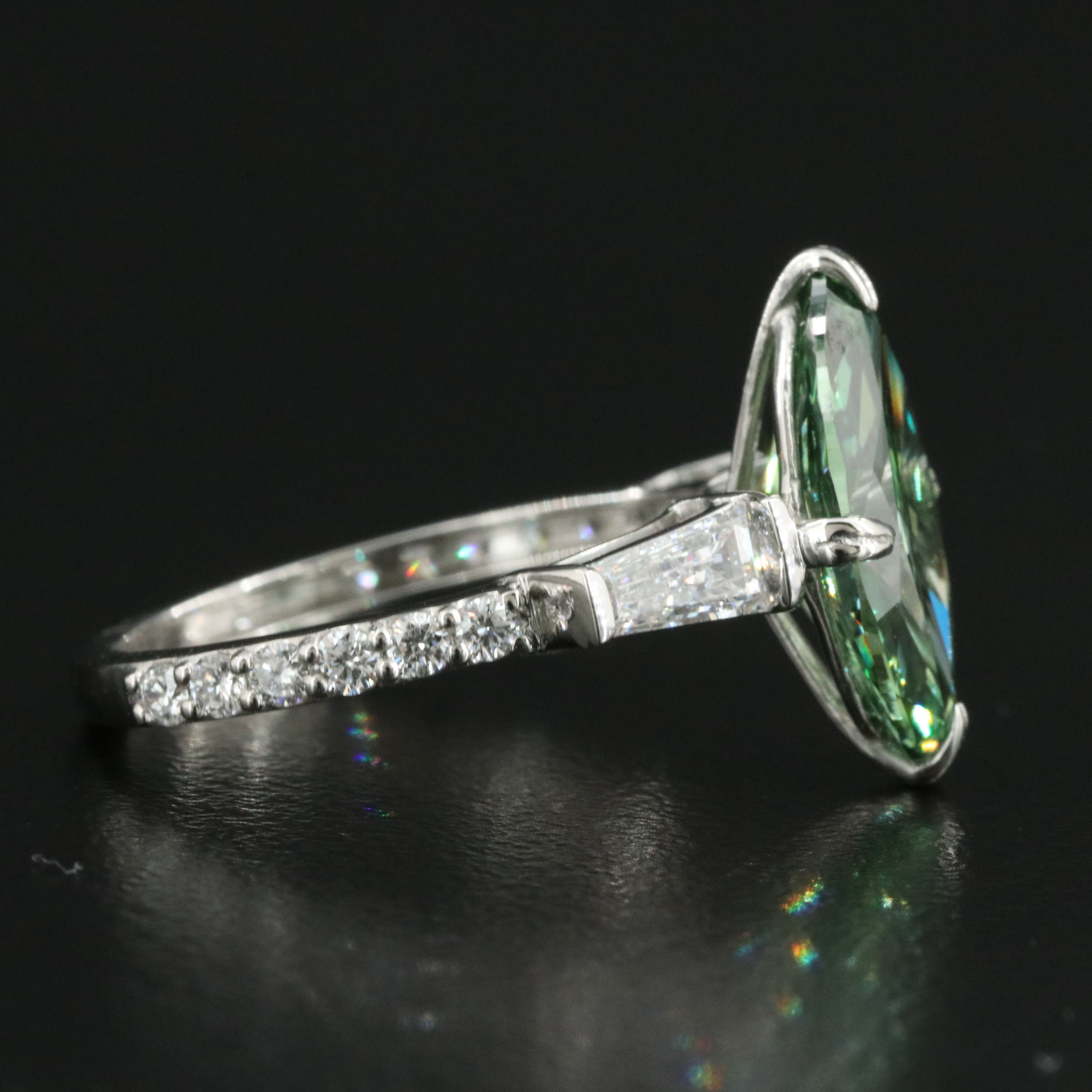 Platinum 3.81 CTW Lab Grown Diamond Ring with Fancy Green Center and IGI Report