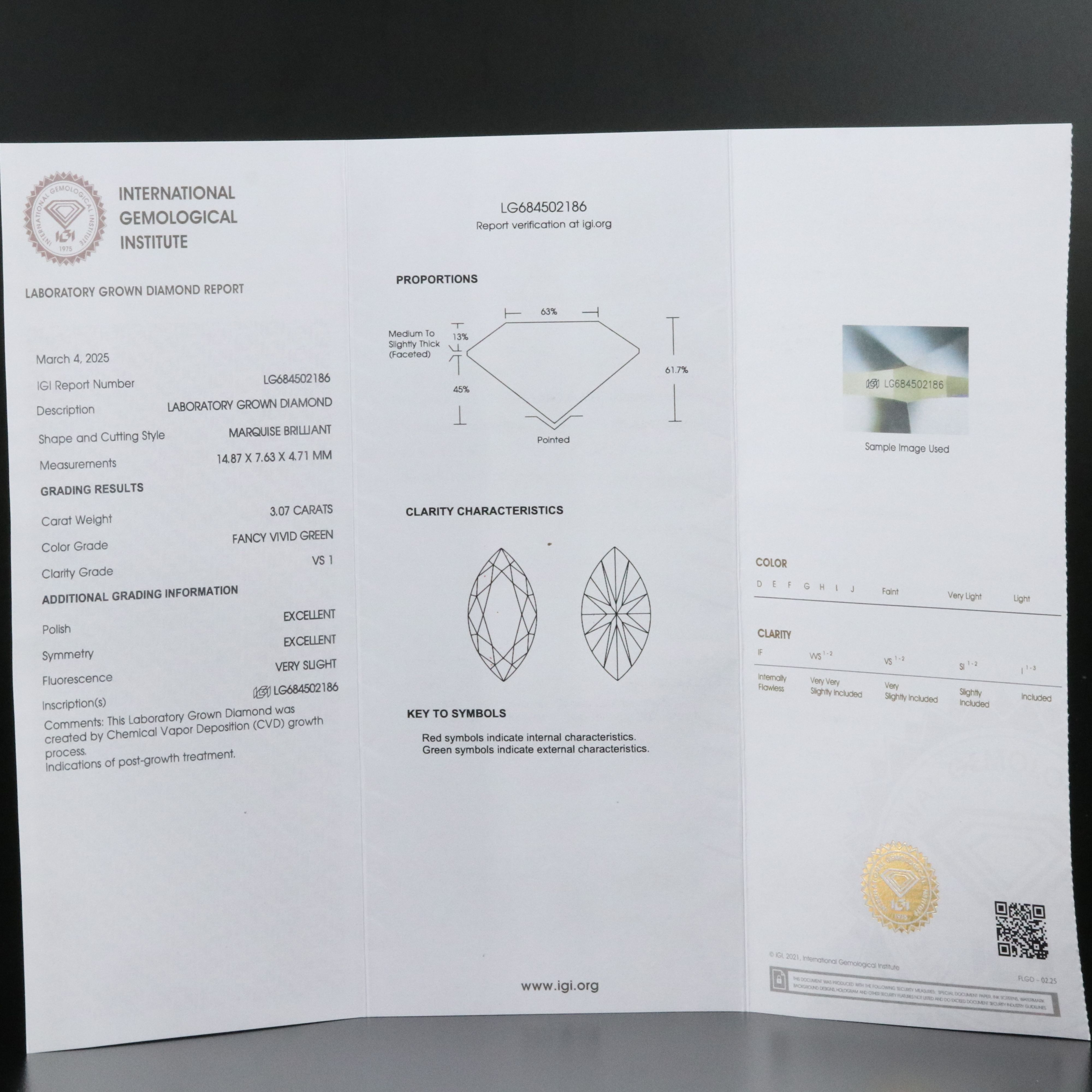 Platinum 3.81 CTW Lab Grown Diamond Ring with Fancy Green Center and IGI Report