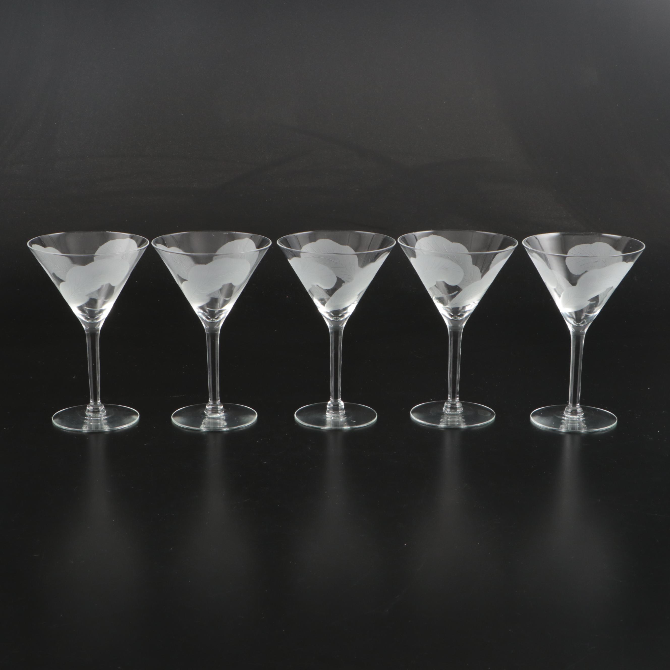 Frosted Feather Clear Martini Glasses