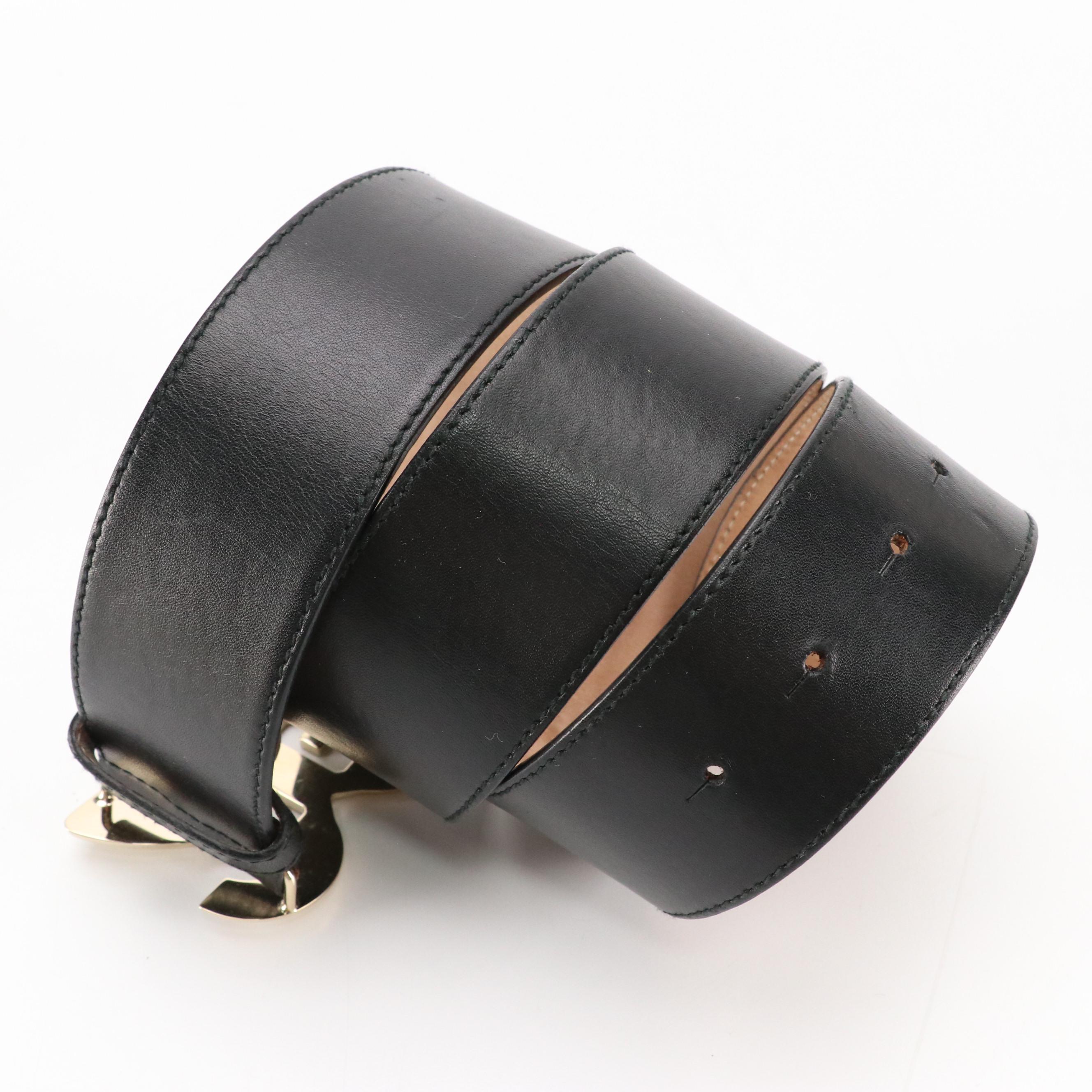 Dole & Gabbana Black Leather Belt with Embellished DG 20 Buckle