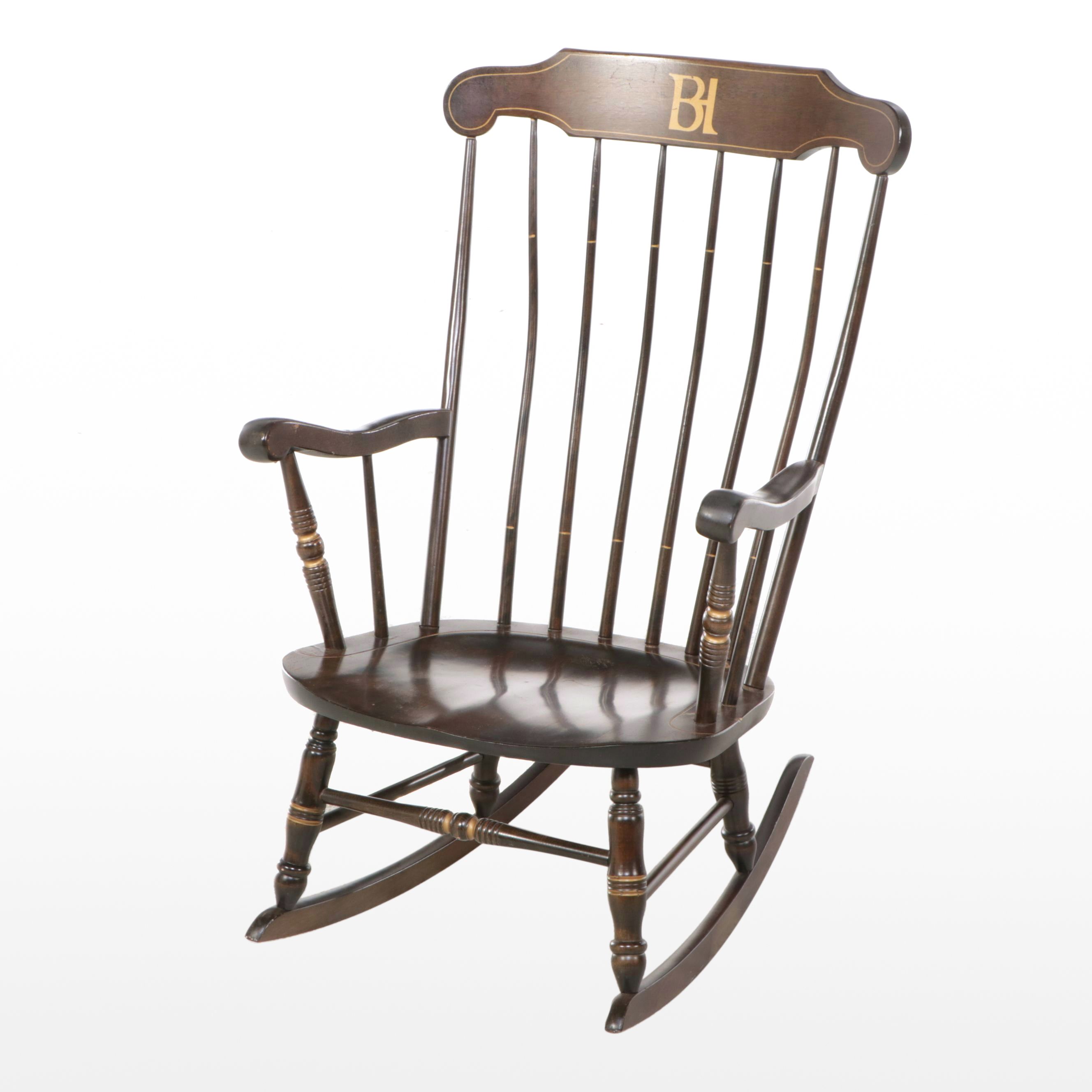 Hitchcock Style Ebonized Wood Rocking Chair