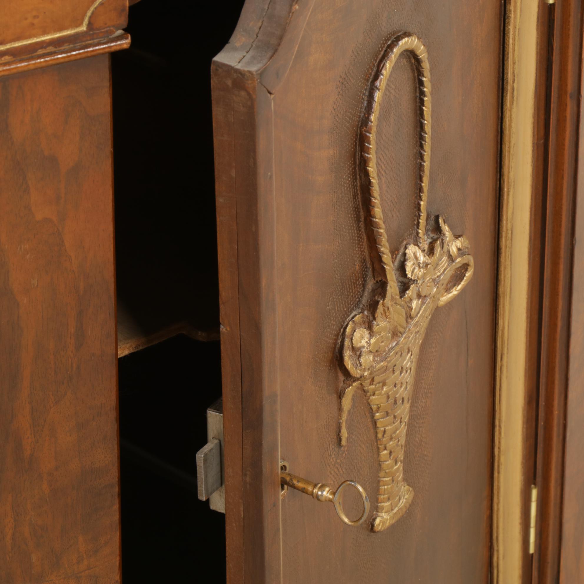 Louis XVI Style Walnut and Burl Veneer Entry Cabinet