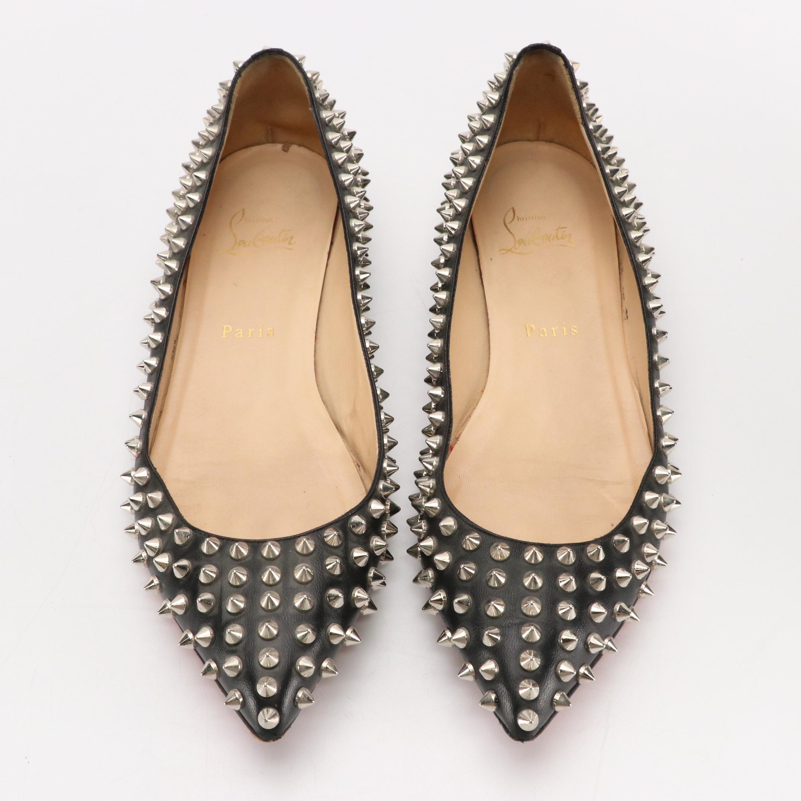 Christian Louboutin Spiked Flats in Black Leather