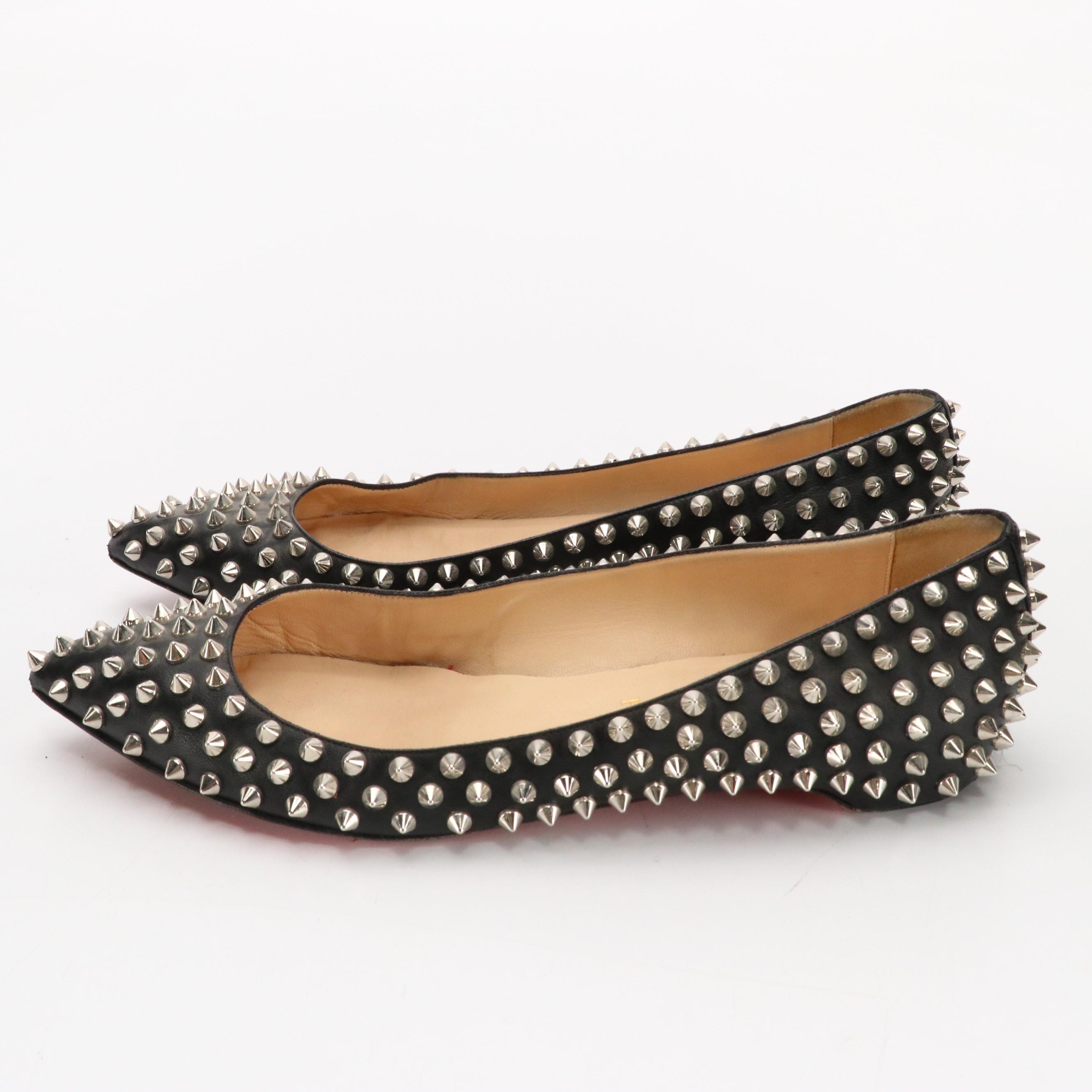 Christian Louboutin Spiked Flats in Black Leather