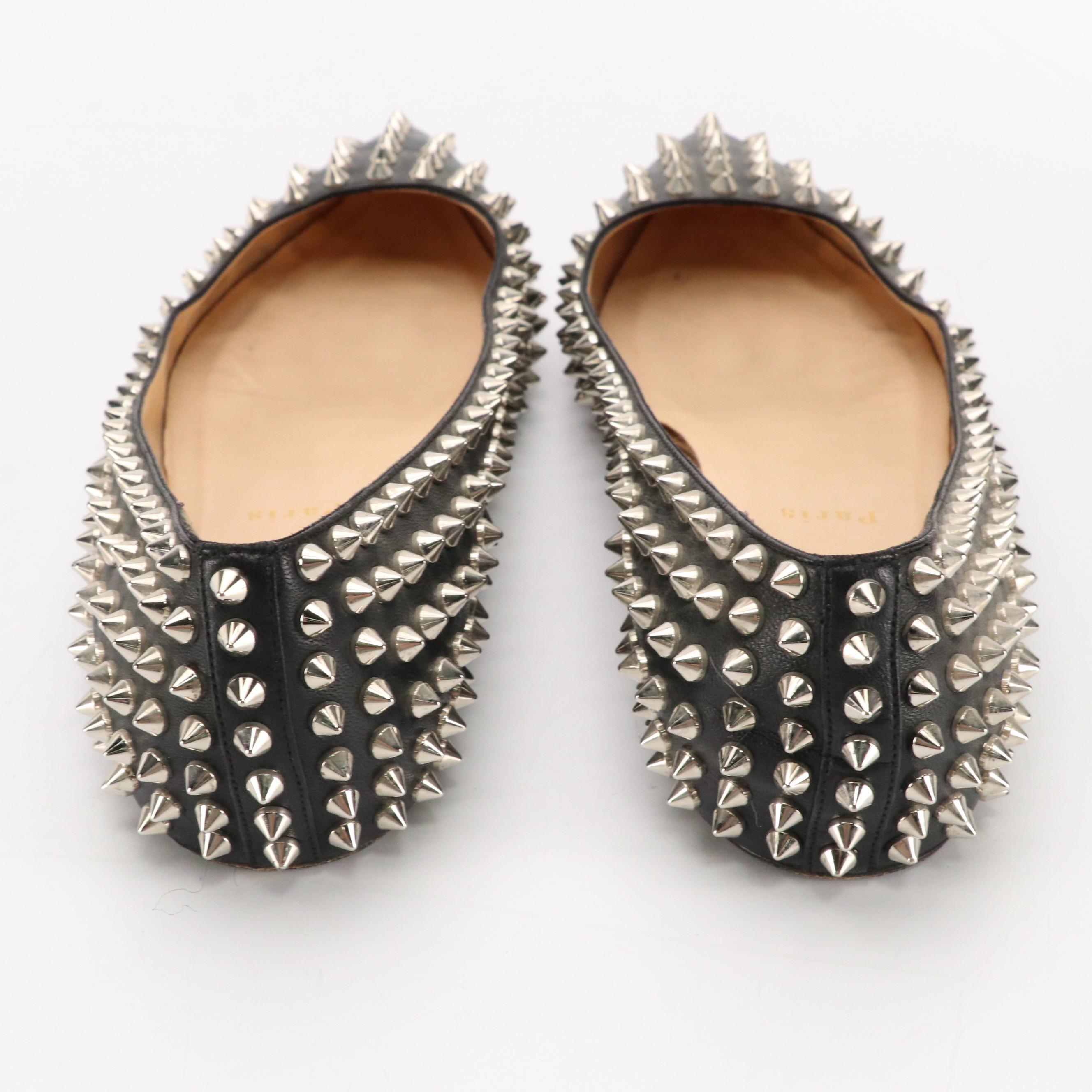 Christian Louboutin Spiked Flats in Black Leather