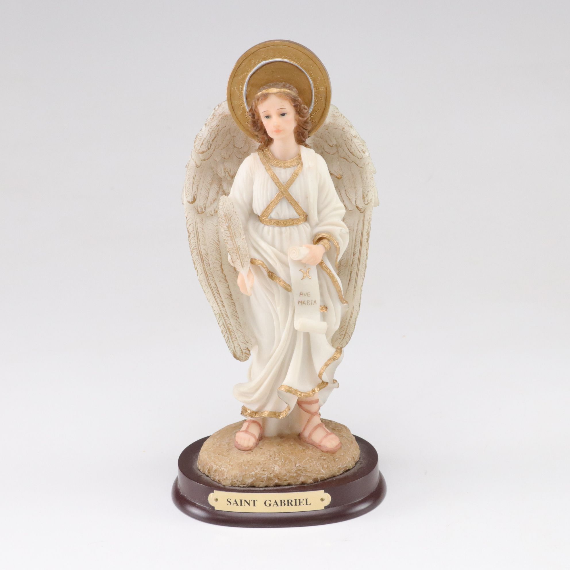 Saint Gabriel Carved Resin Figurine, Herald Angel and Lefton Wall-Hanging Angel