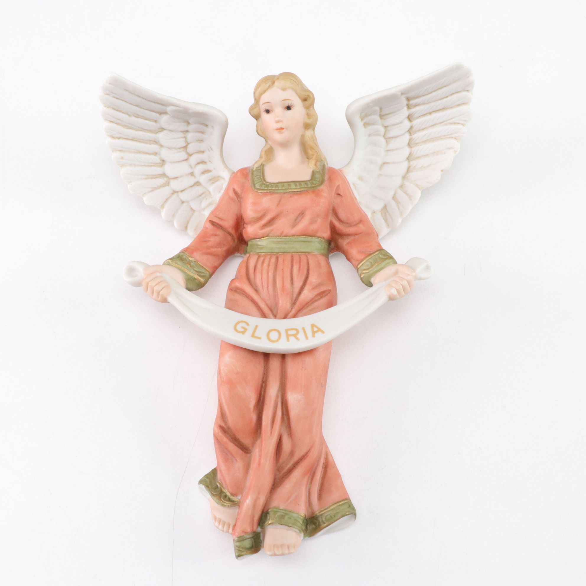 Saint Gabriel Carved Resin Figurine, Herald Angel and Lefton Wall-Hanging Angel