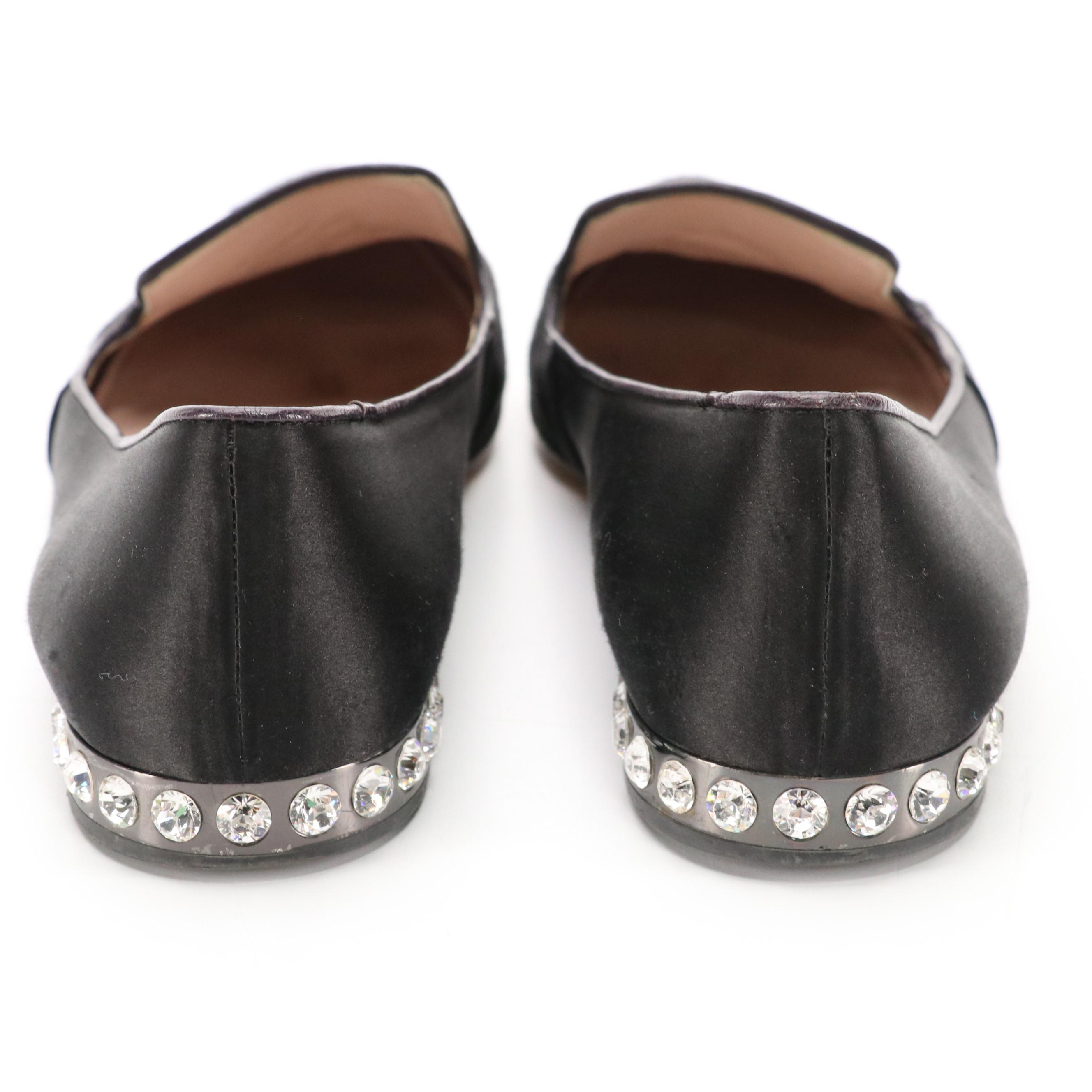 Miu Miu Embellished Heel Loafers in Embroidererd Satin