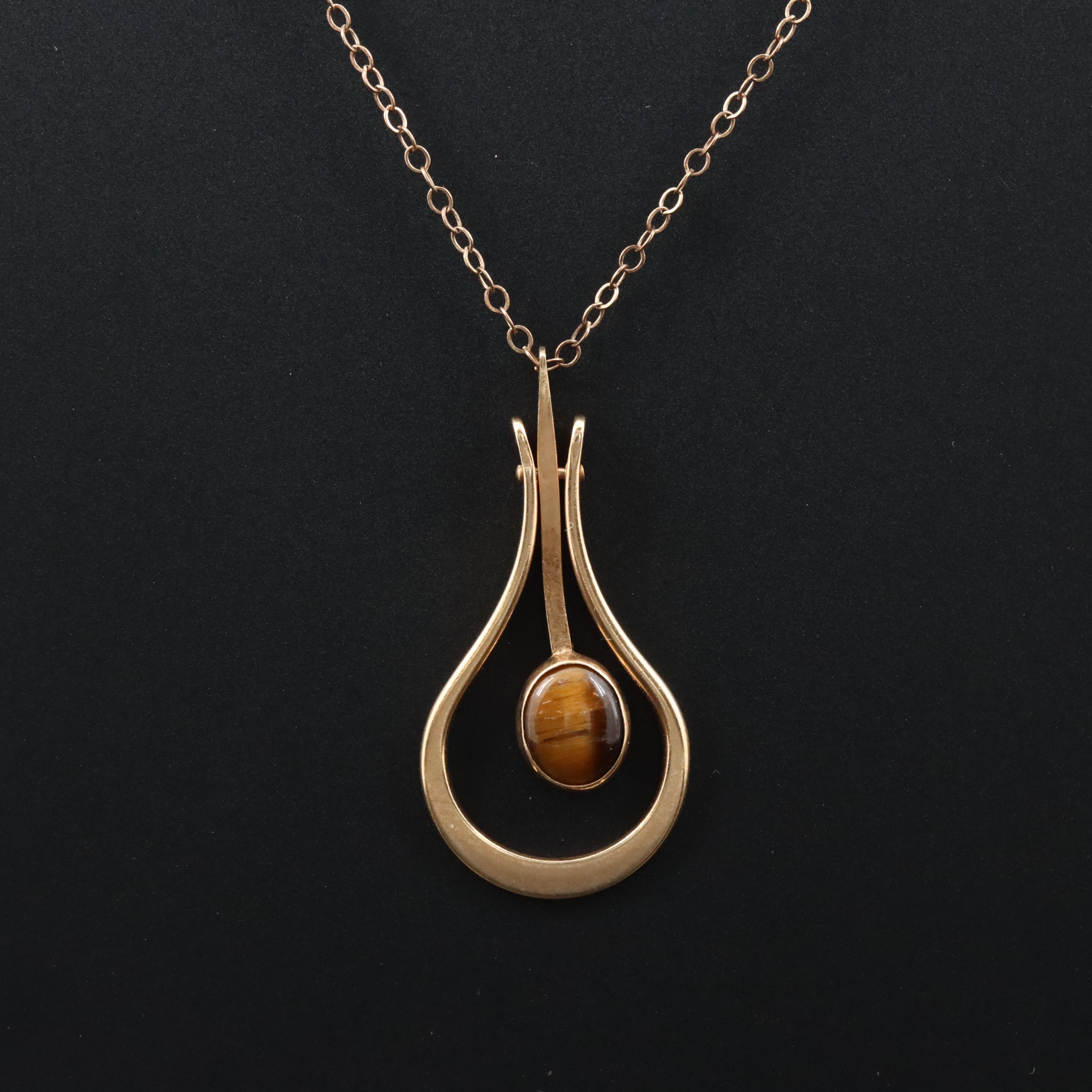 Gold-Filled Tiger's Eye Pendant Necklace