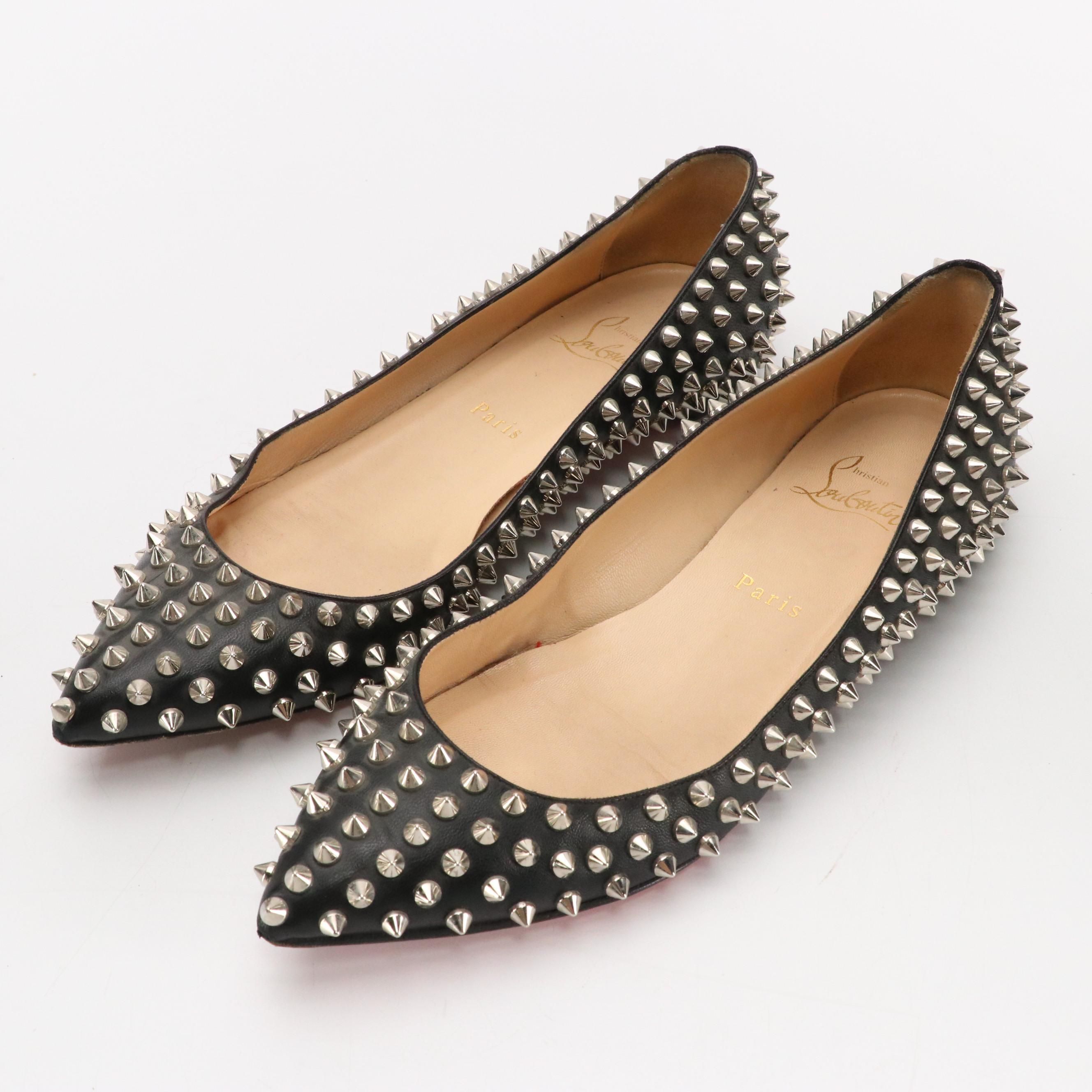Christian Louboutin Spiked Flats in Black Leather