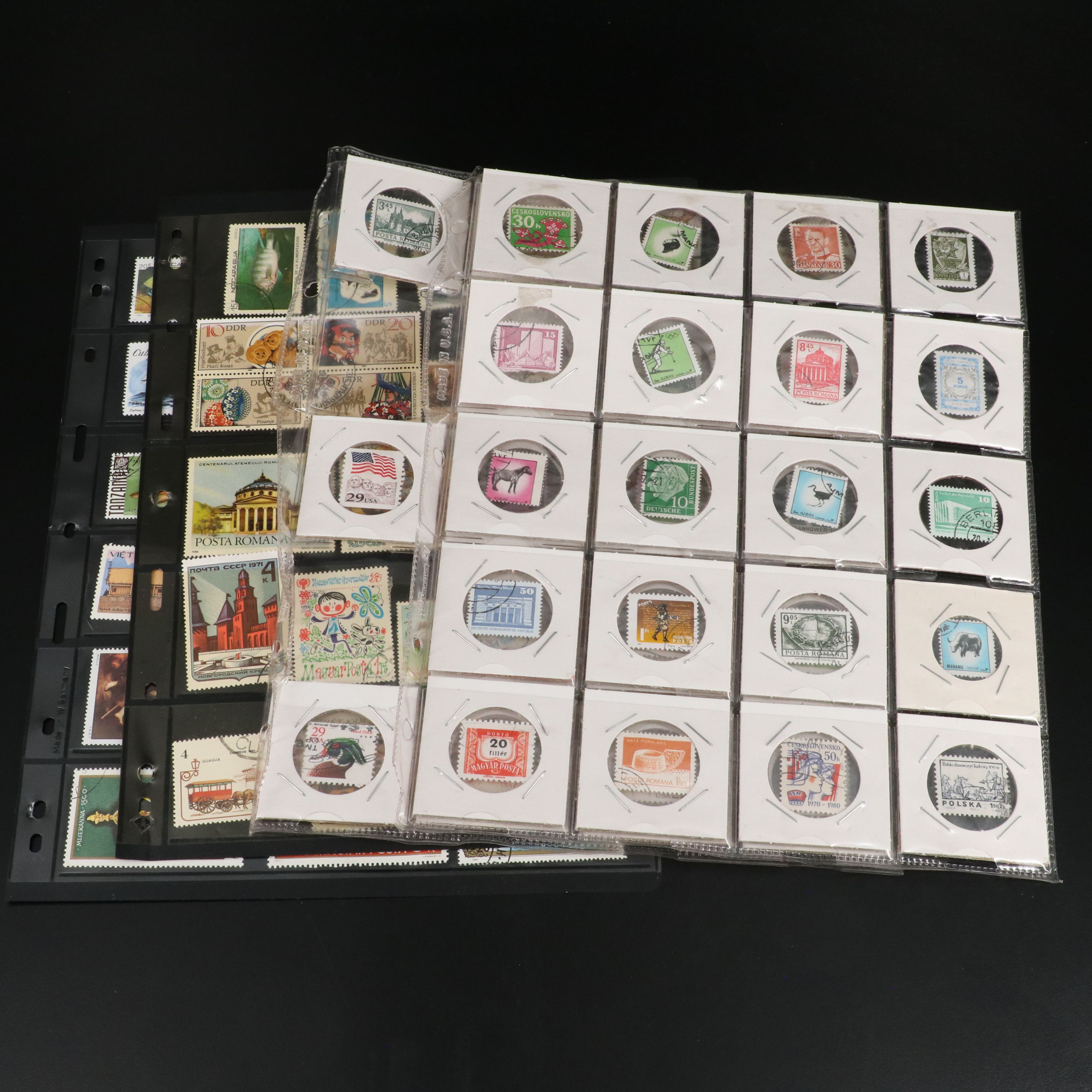 Four Album Pages of World and U.S. Postage Stamps