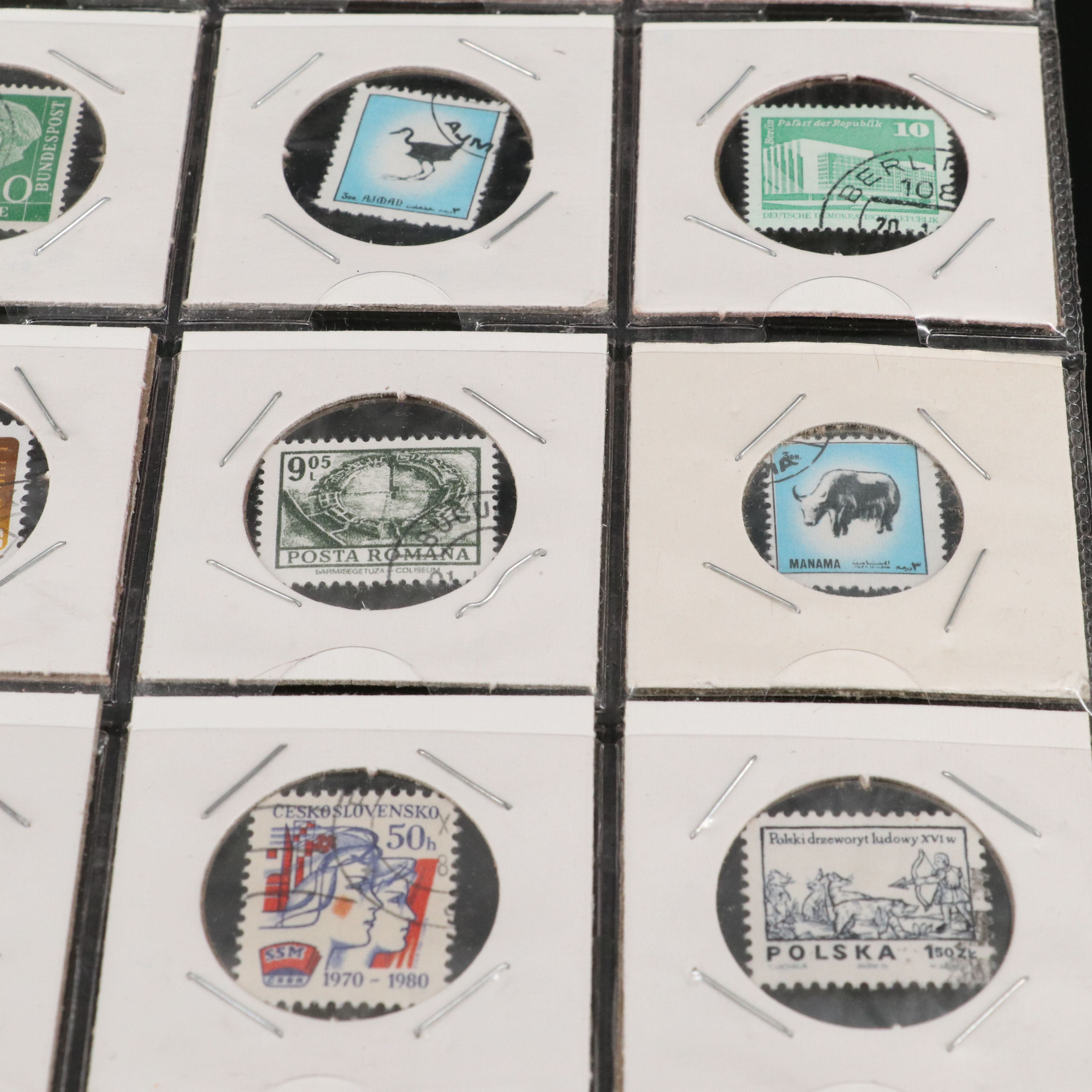 Four Album Pages of World and U.S. Postage Stamps