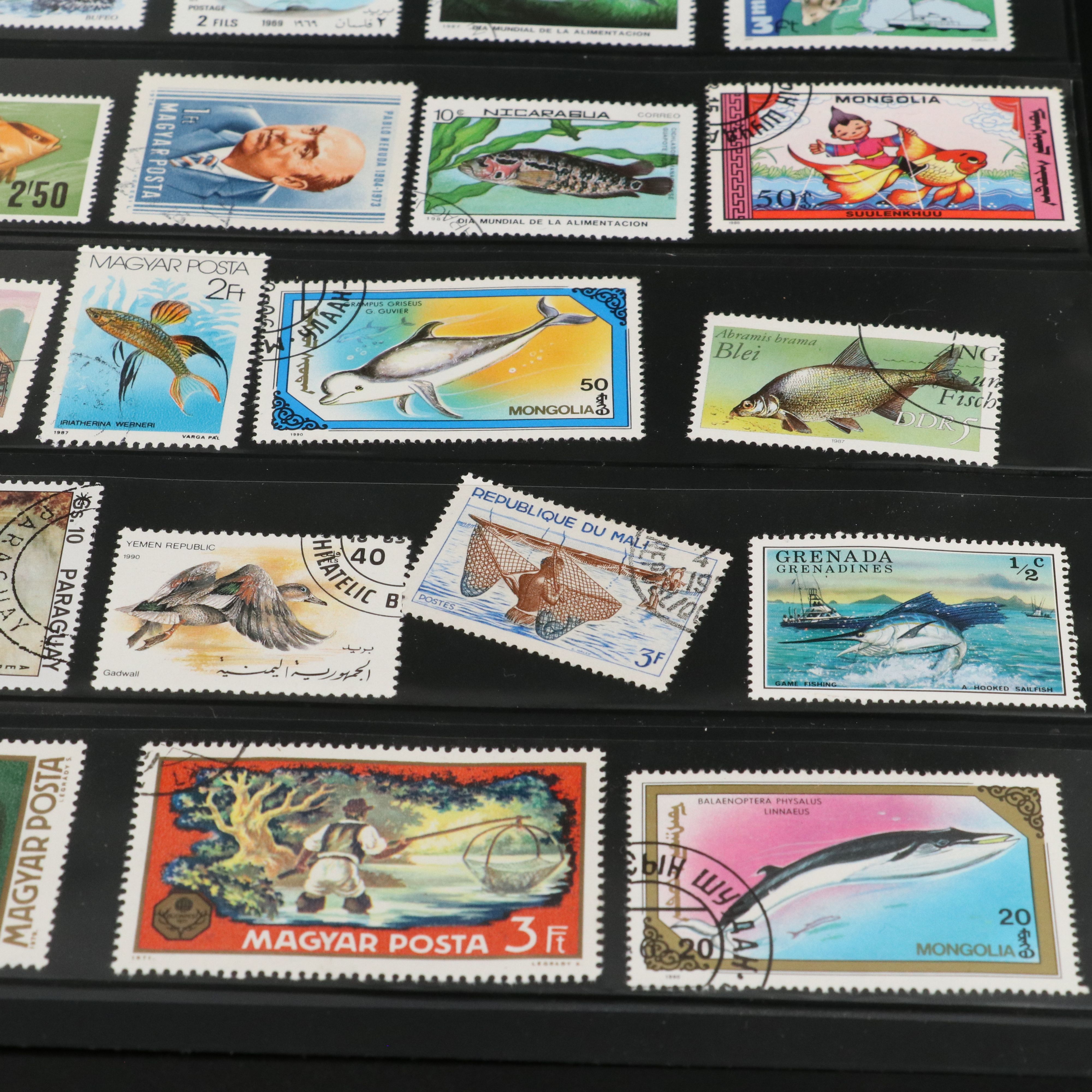 Four Album Pages of World and U.S. Postage Stamps