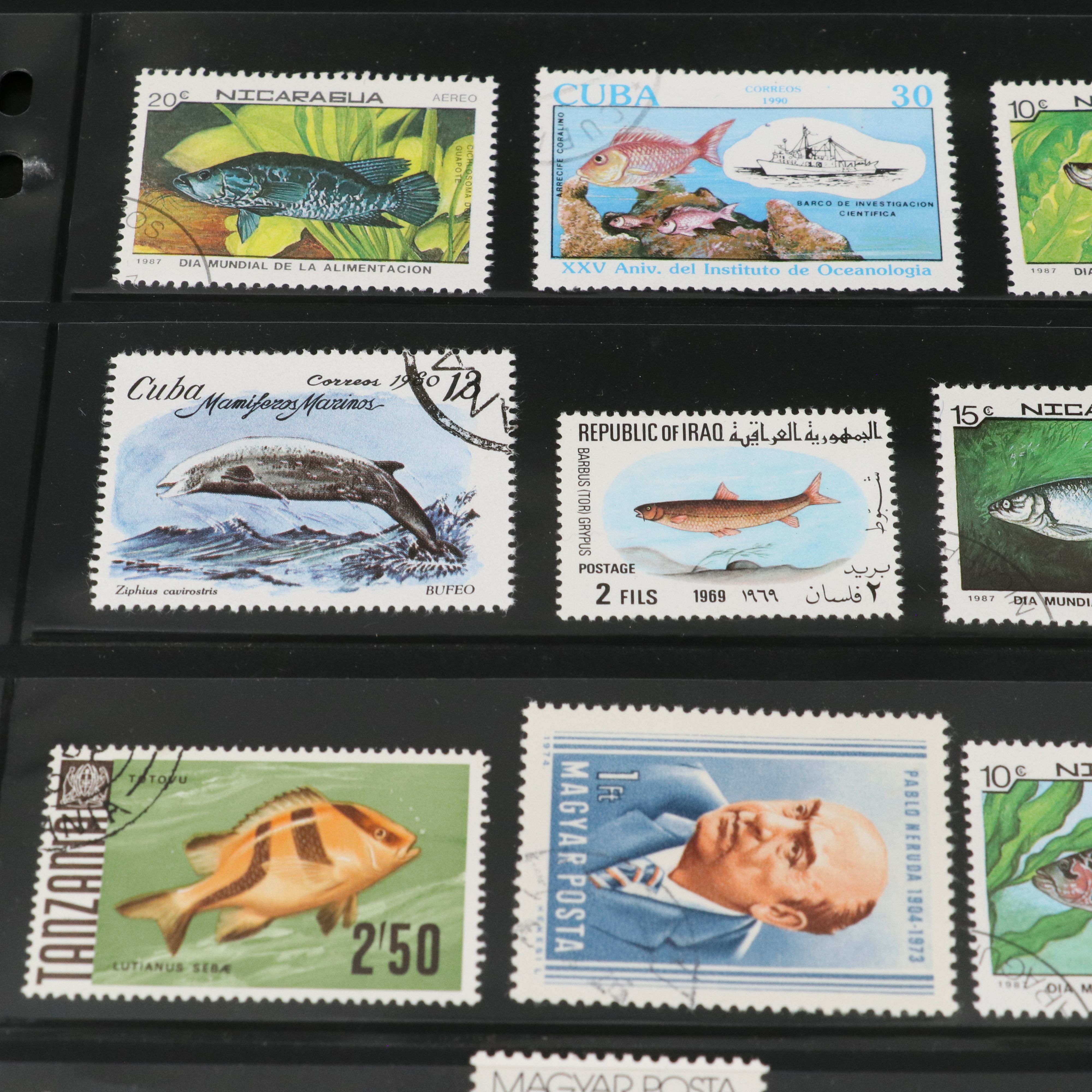 Four Album Pages of World and U.S. Postage Stamps