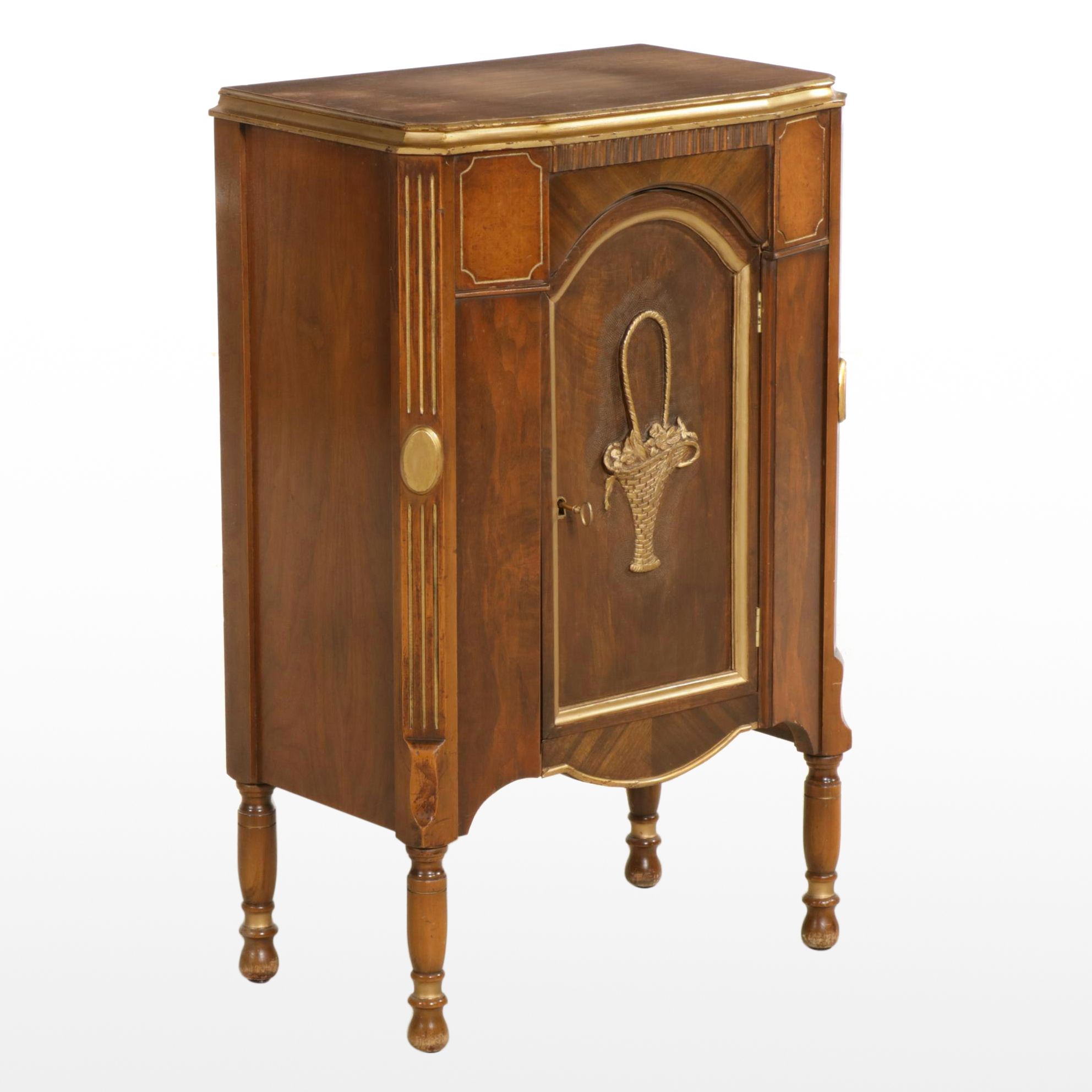 Louis XVI Style Walnut and Burl Veneer Entry Cabinet