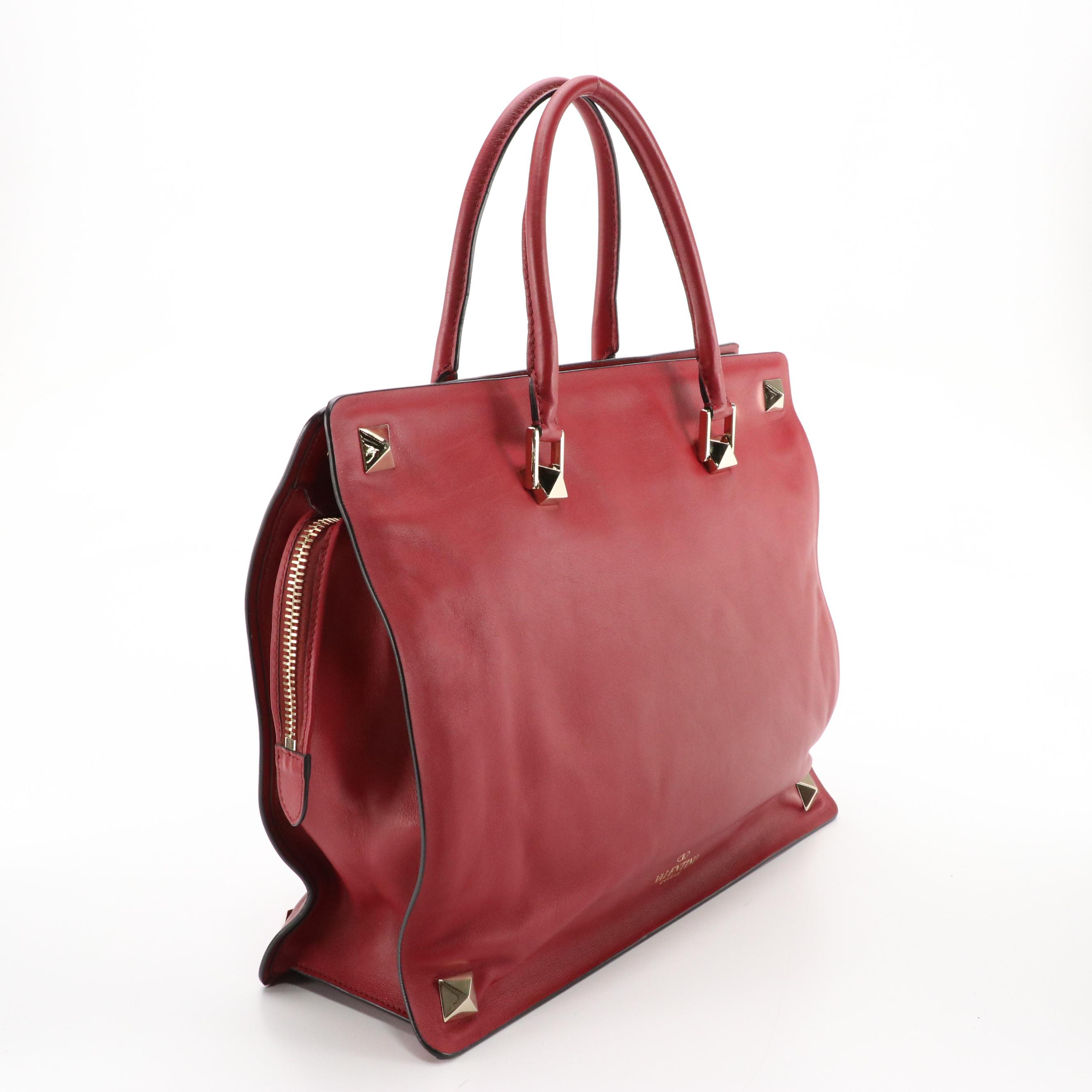 Valentino Garavani Rockstud Vitello Scarlet Red Leather Runway Tote Bag