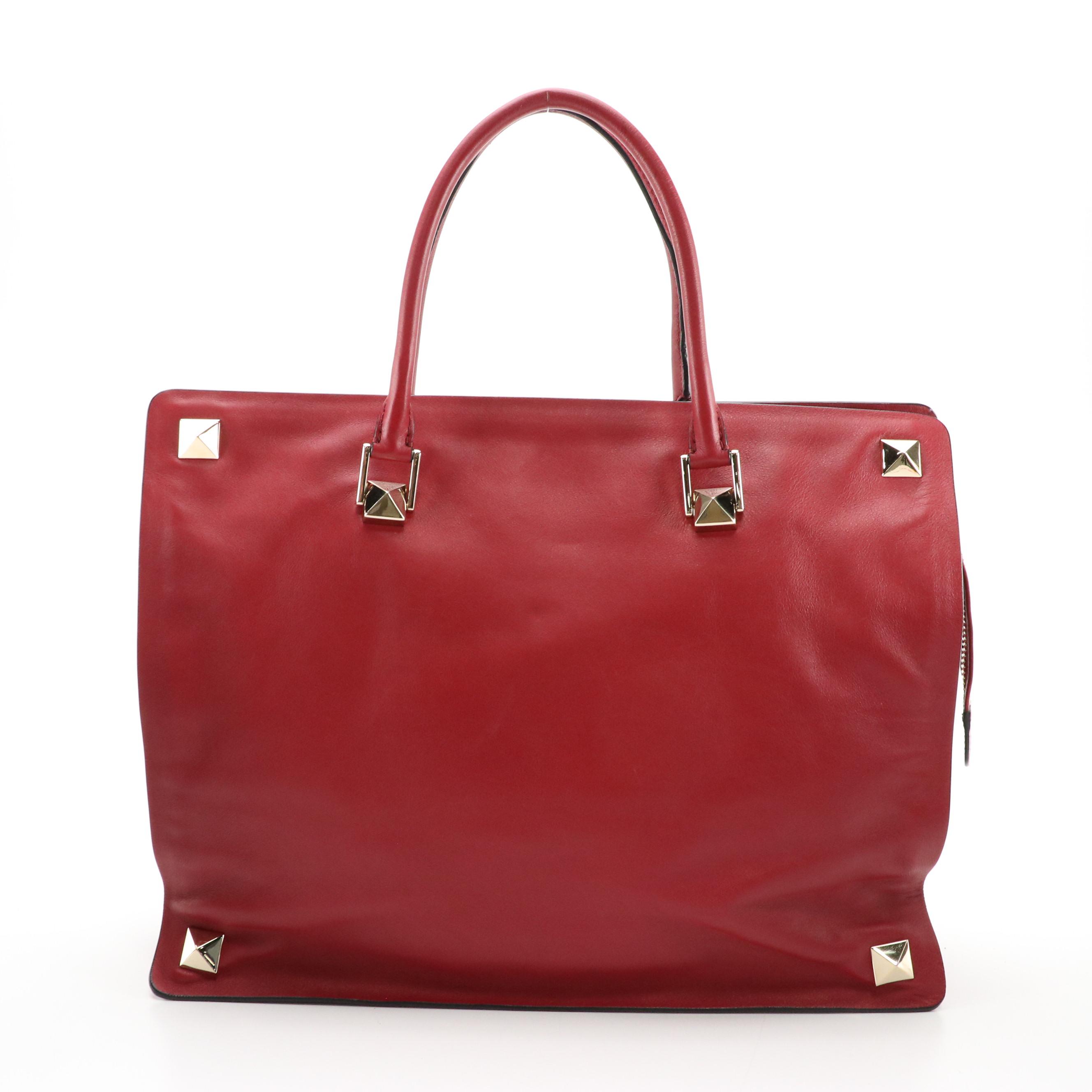 Valentino Garavani Rockstud Vitello Scarlet Red Leather Runway Tote Bag