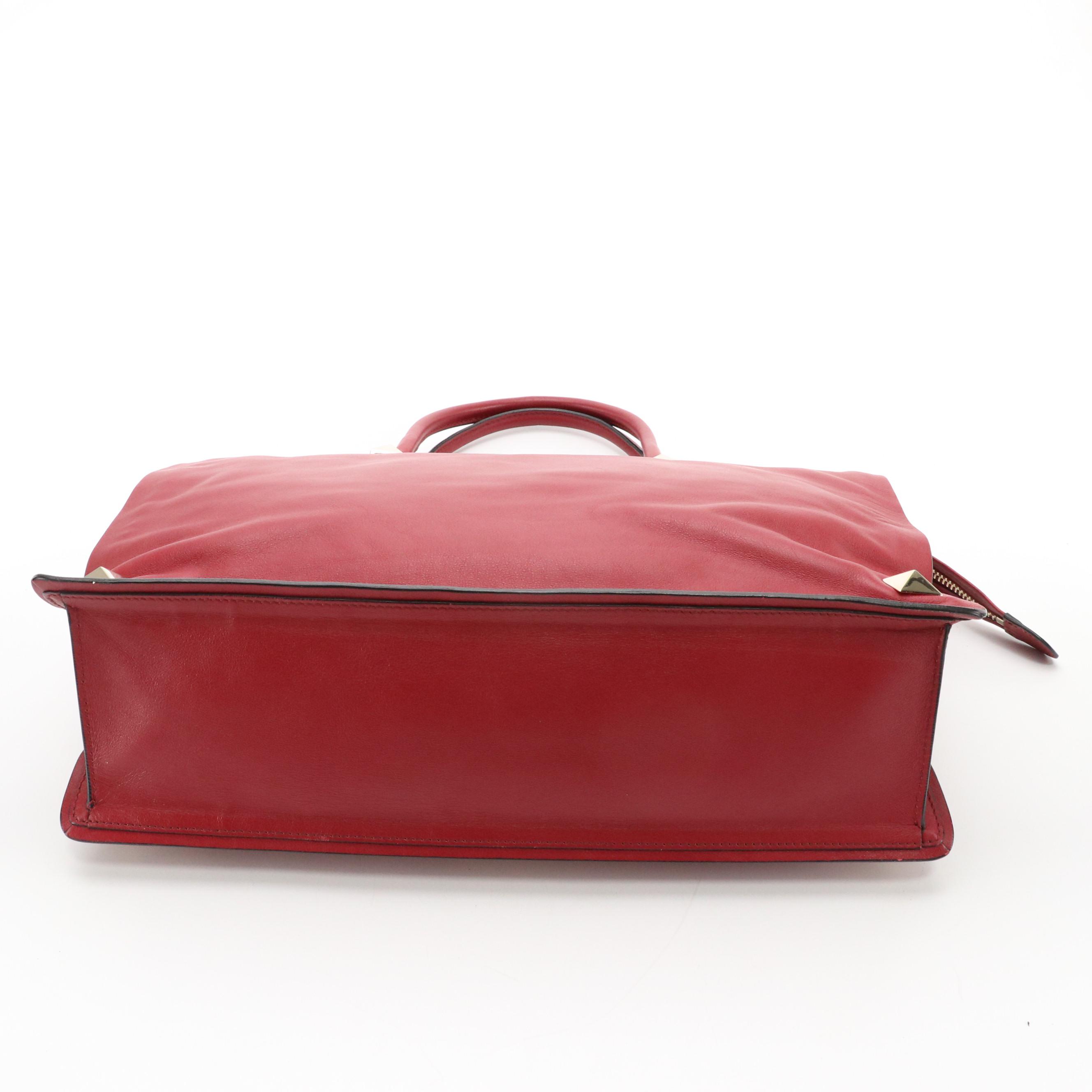 Valentino Garavani Rockstud Vitello Scarlet Red Leather Runway Tote Bag