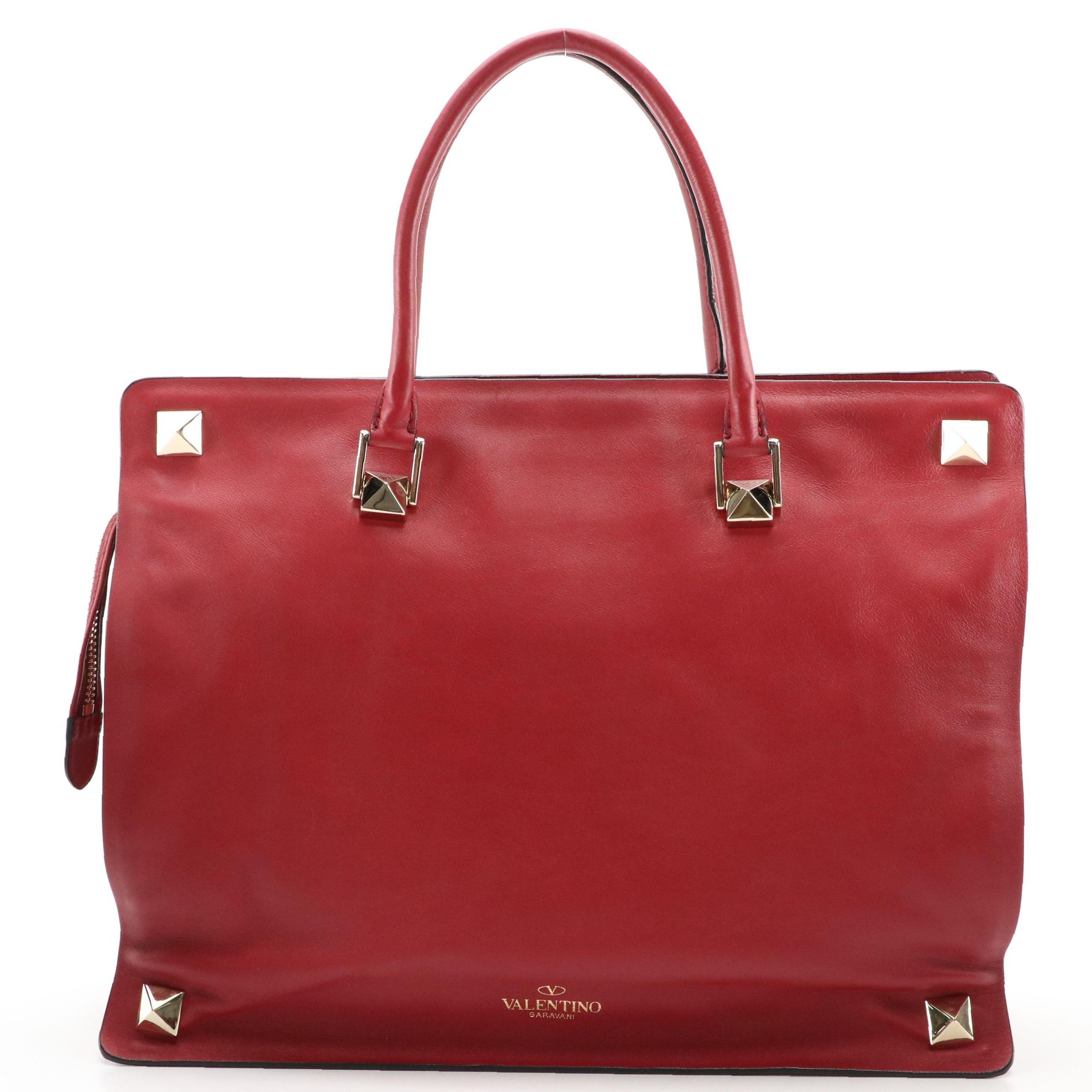 Valentino Garavani Rockstud Vitello Scarlet Red Leather Runway Tote Bag
