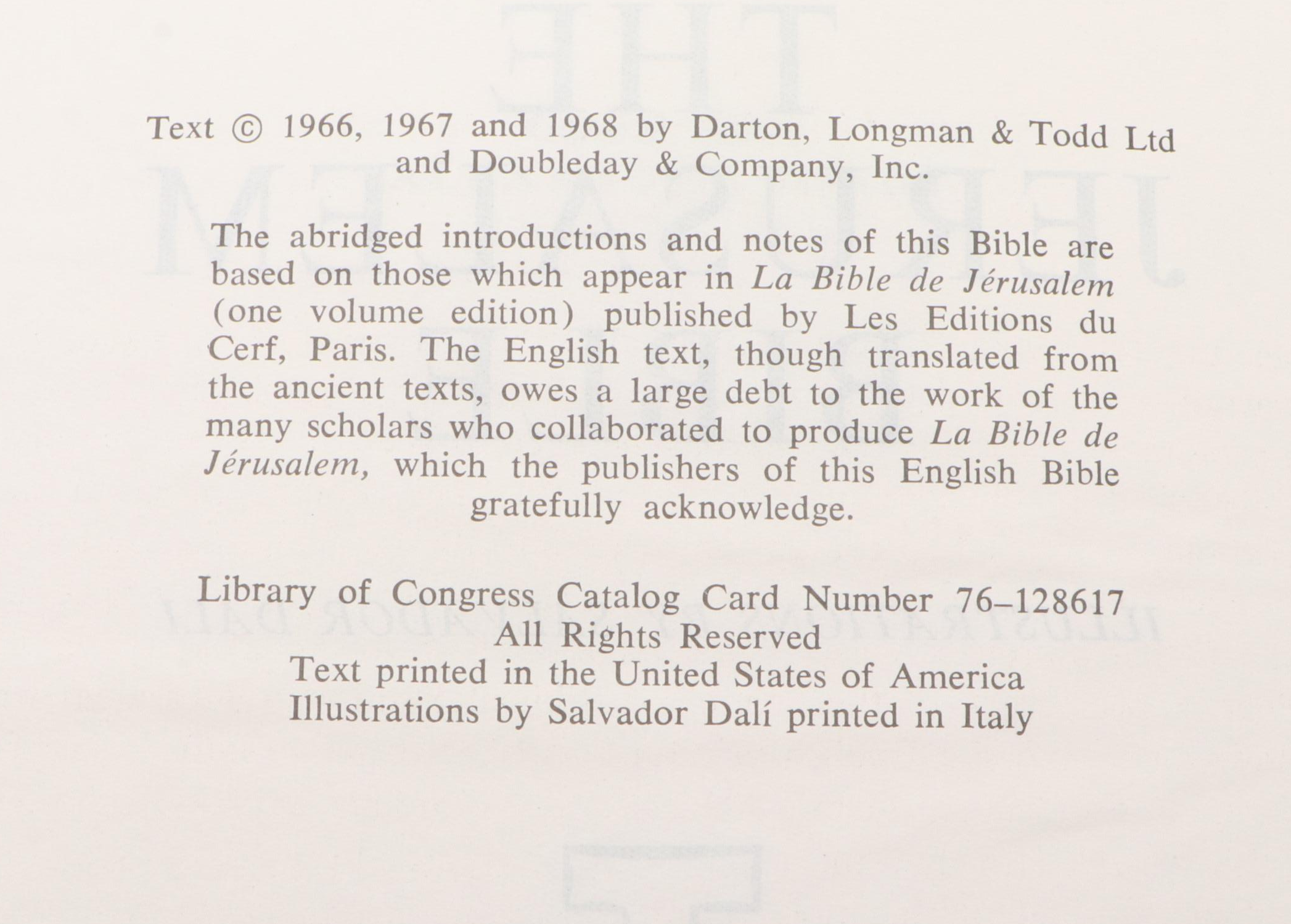 Salvador Dalí Illustrated Jerusalem Bible Edited by Alexander Jones, 1970