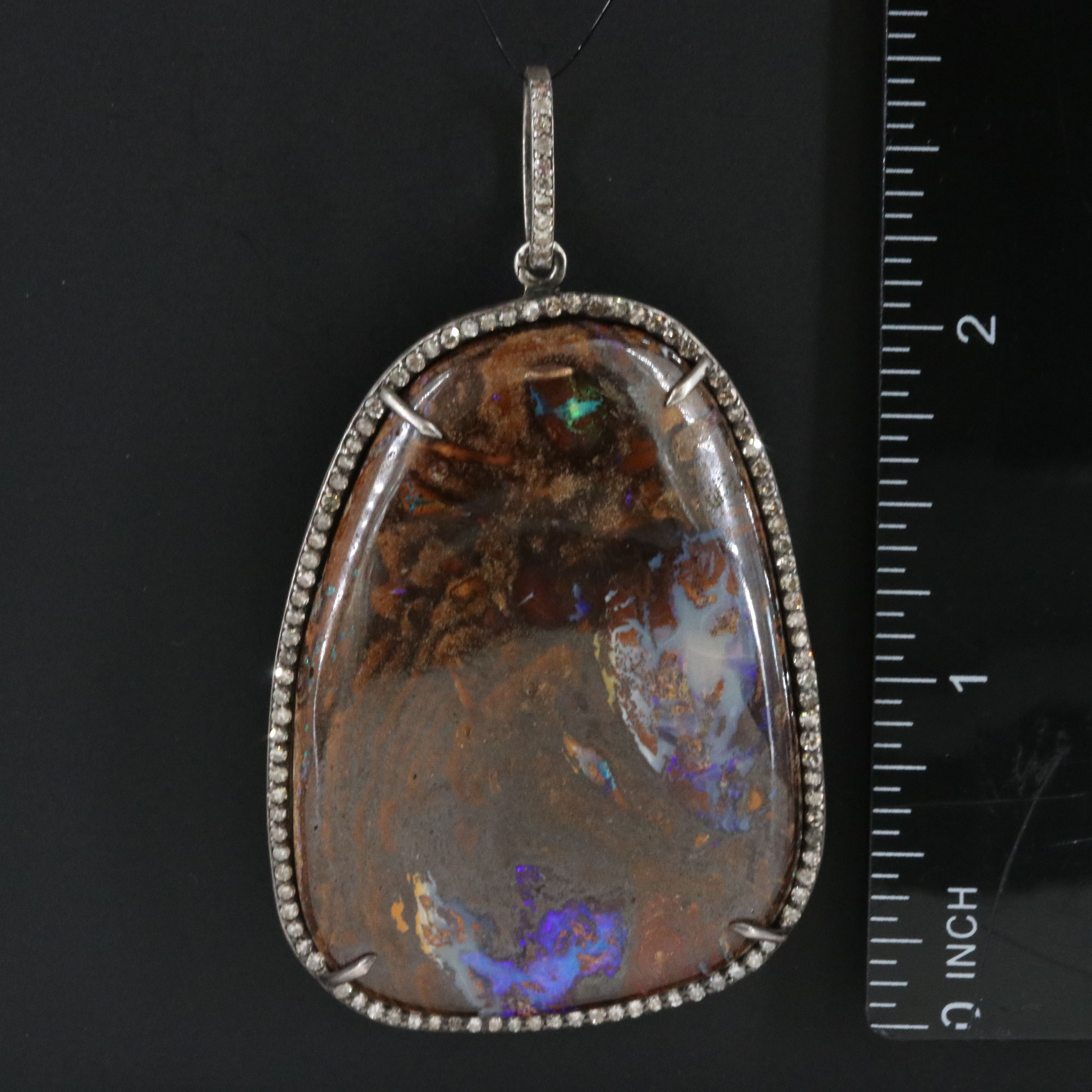 Sheryl Lowe Sterling Boulder Opal and Diamond Pendant