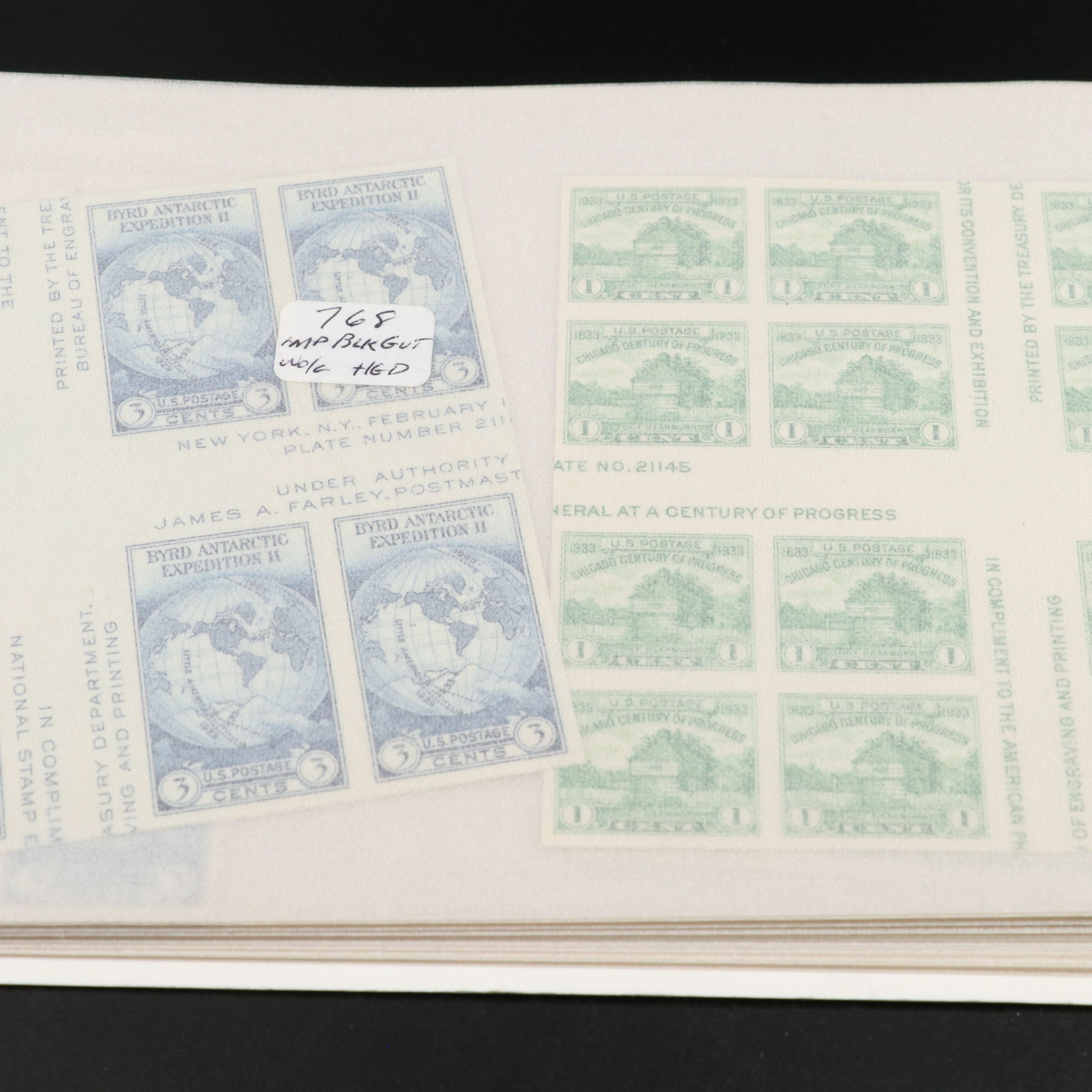 Group of U.S. Postage Stamp Plate Blocks and Mint Stamp Sheets