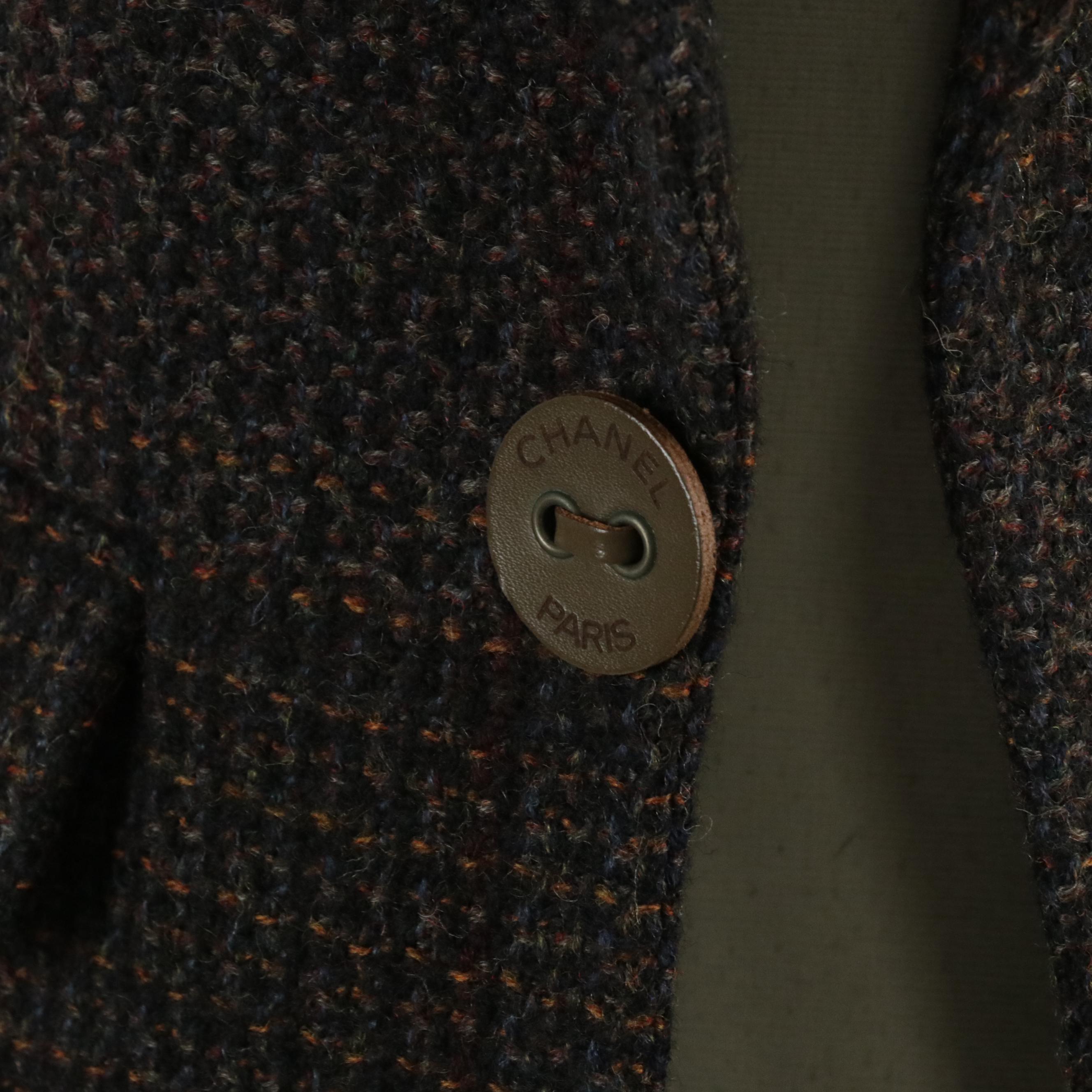 Chanel Tweed Blazer Suit Jacket with Quilted Leather Yoke Flared Mini Skirt