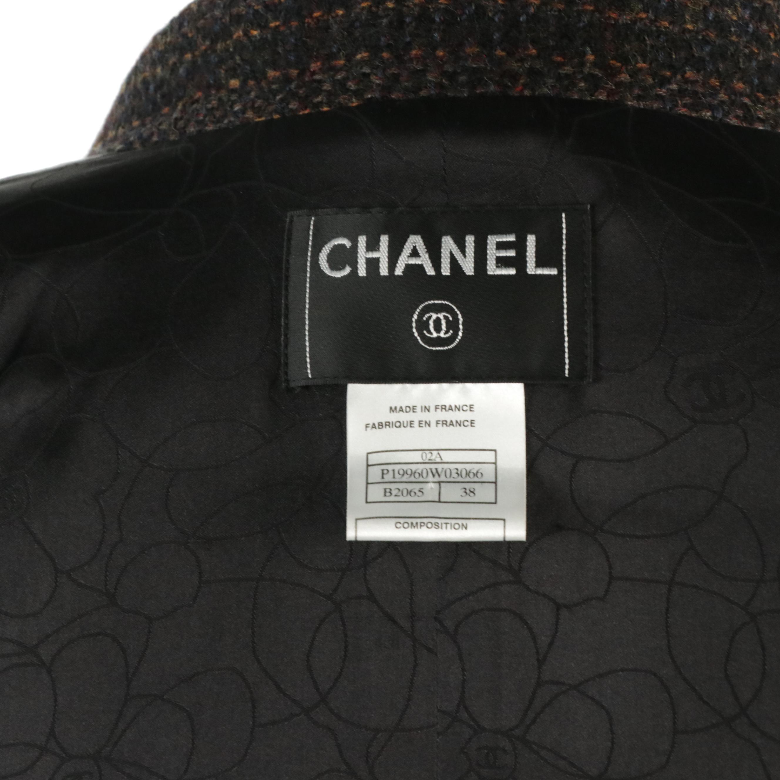 Chanel Tweed Blazer Suit Jacket with Quilted Leather Yoke Flared Mini Skirt