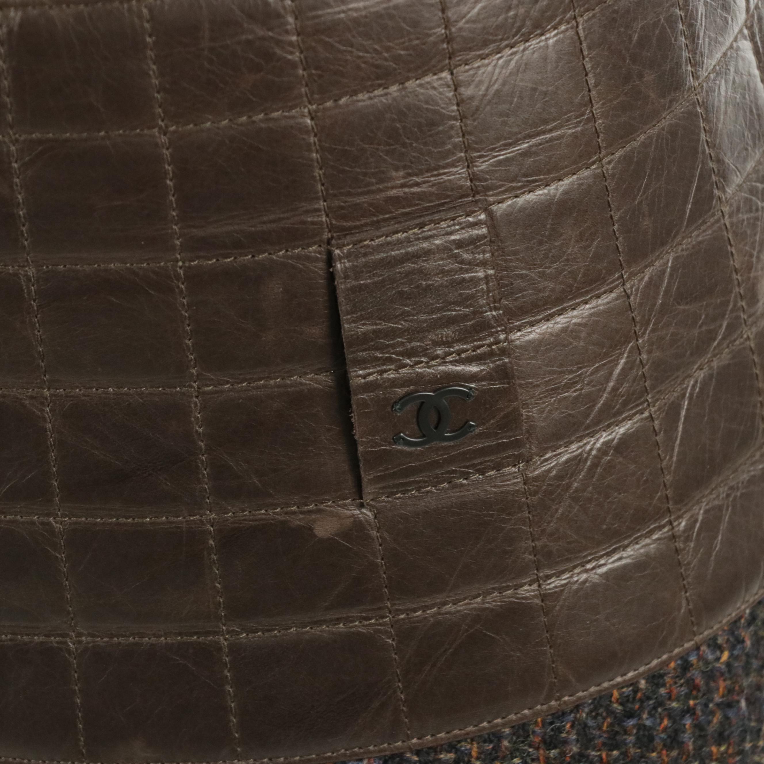 Chanel Tweed Blazer Suit Jacket with Quilted Leather Yoke Flared Mini Skirt