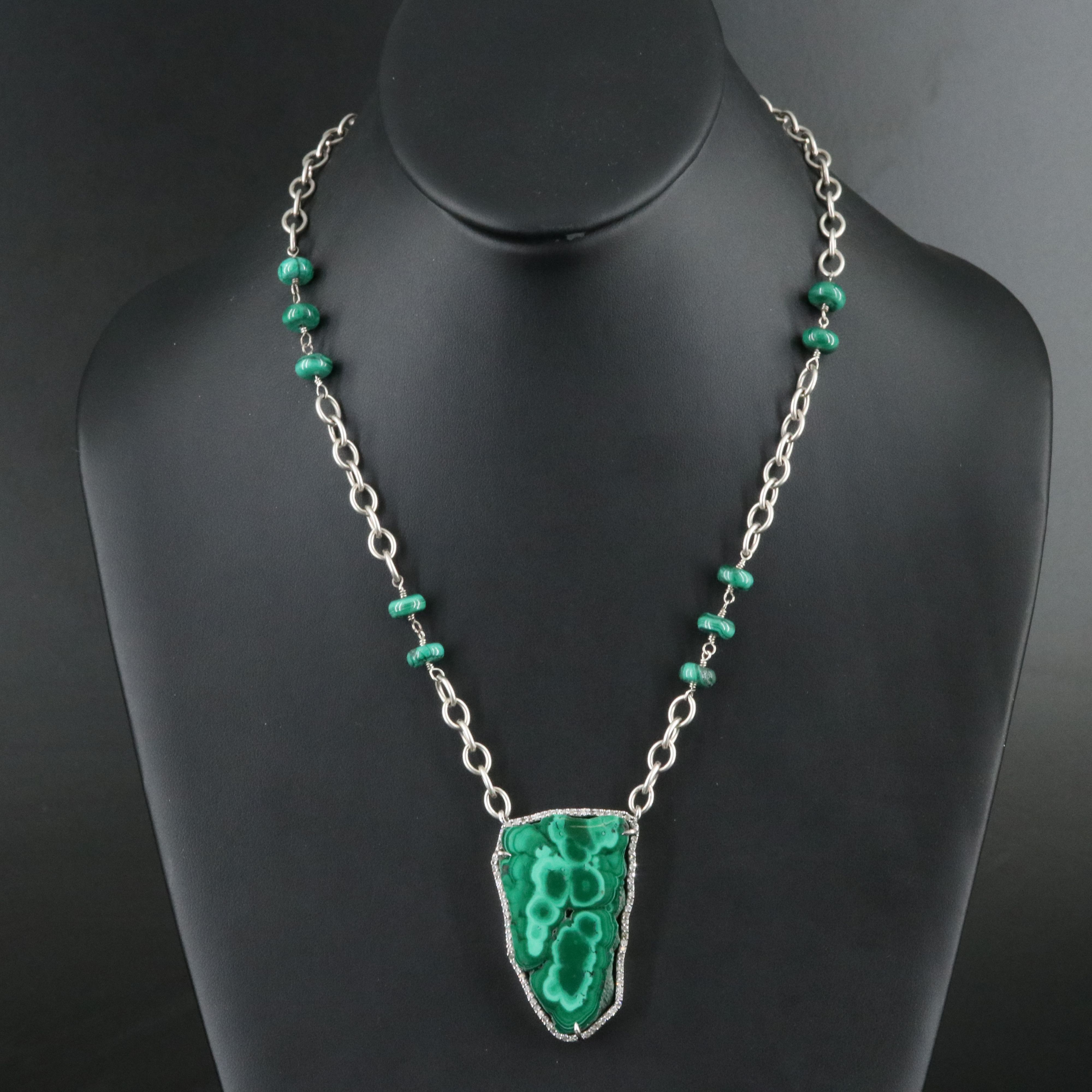 Sheryl Lowe Sterling Malachite and Diamond Necklace