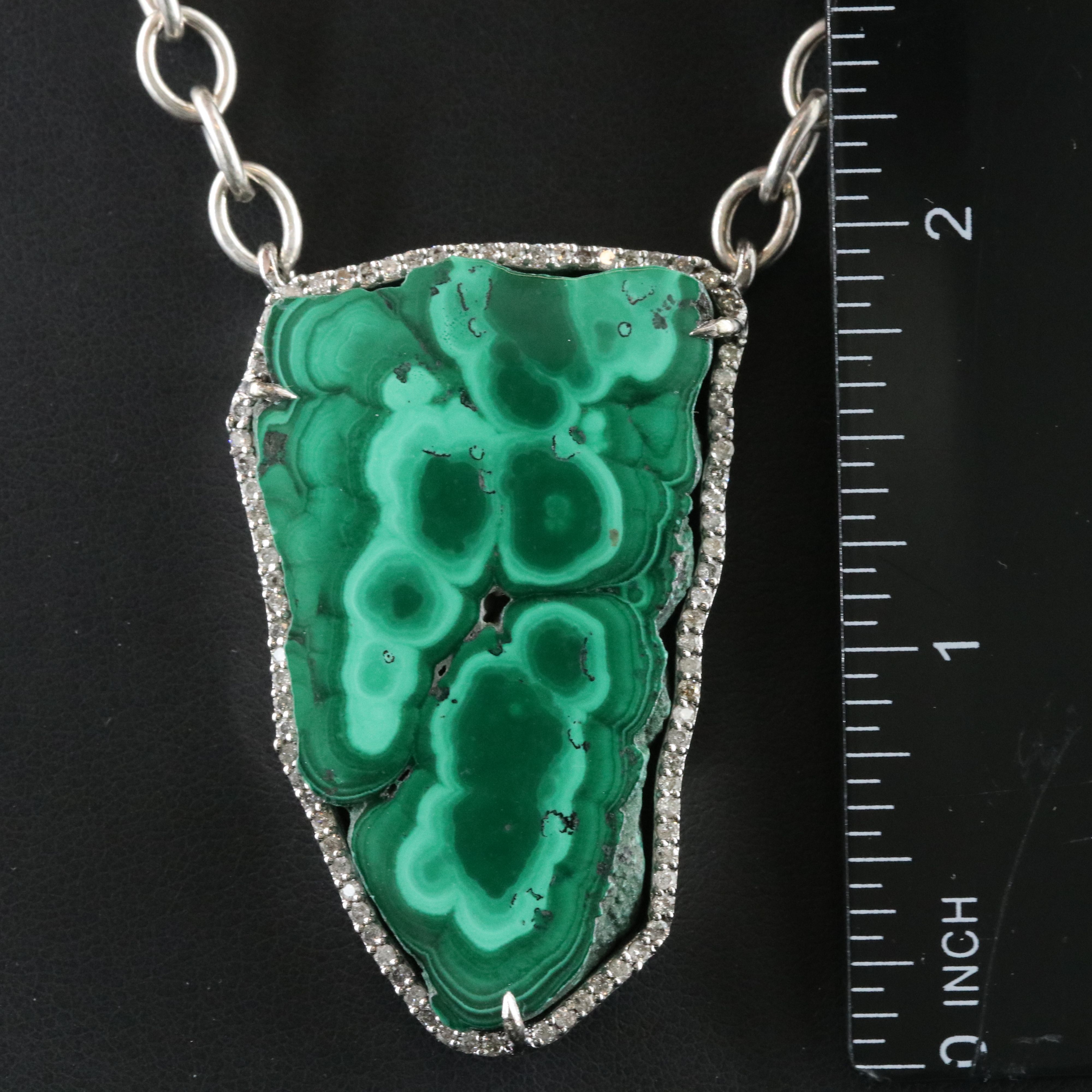 Sheryl Lowe Sterling Malachite and Diamond Necklace