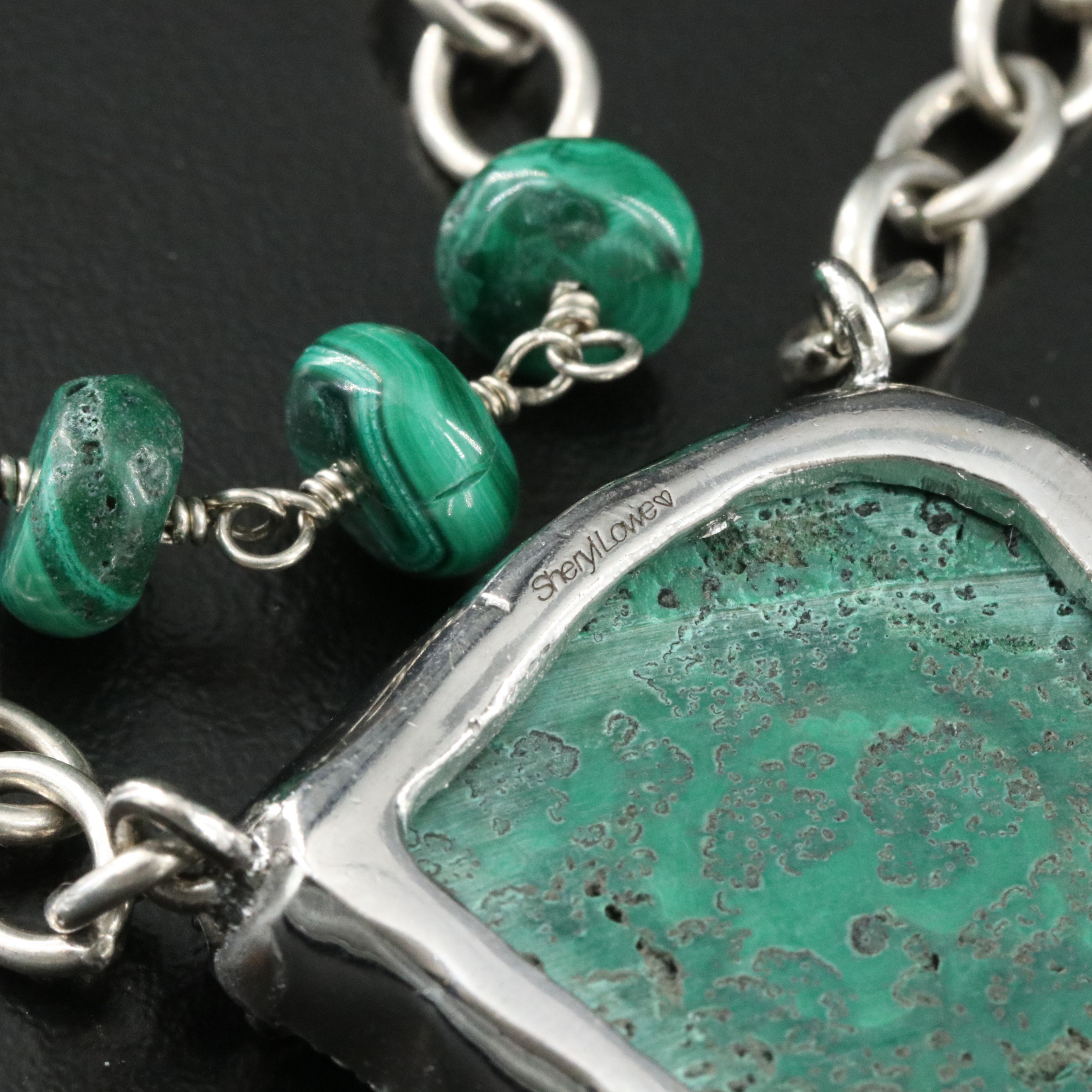 Sheryl Lowe Sterling Malachite and Diamond Necklace