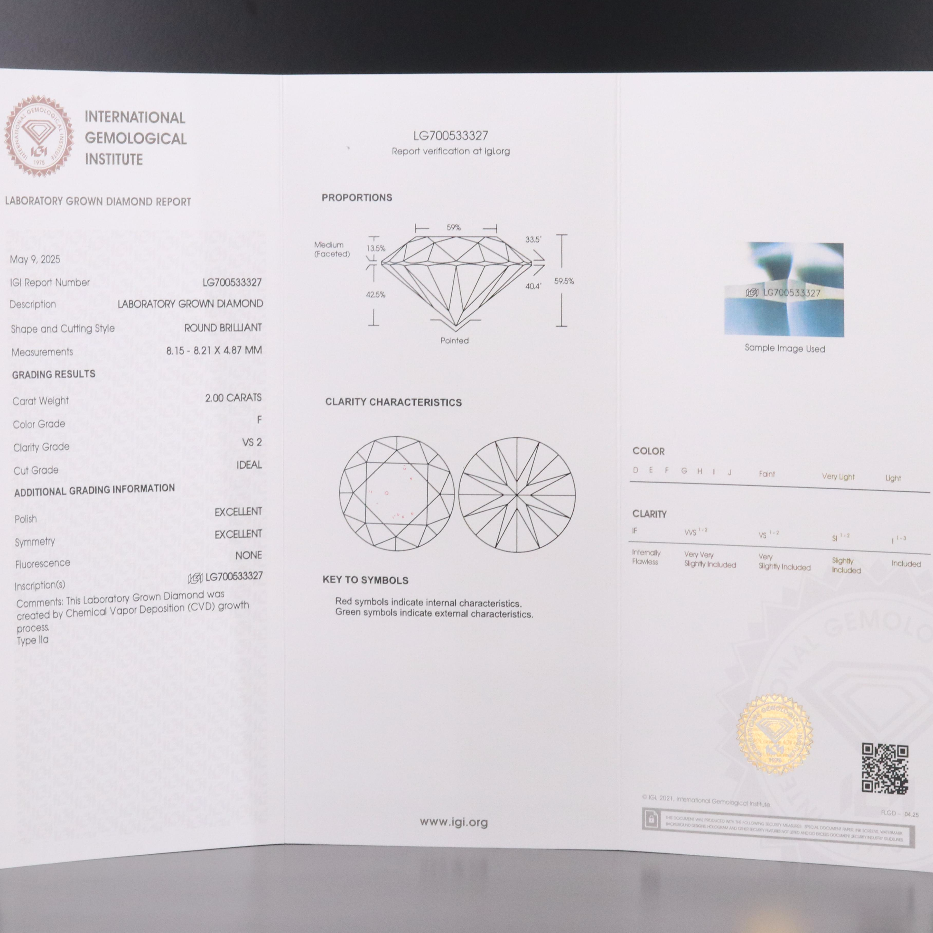 Platinum 2.00 CT Lab Grown Diamond Pendant with IGI Report