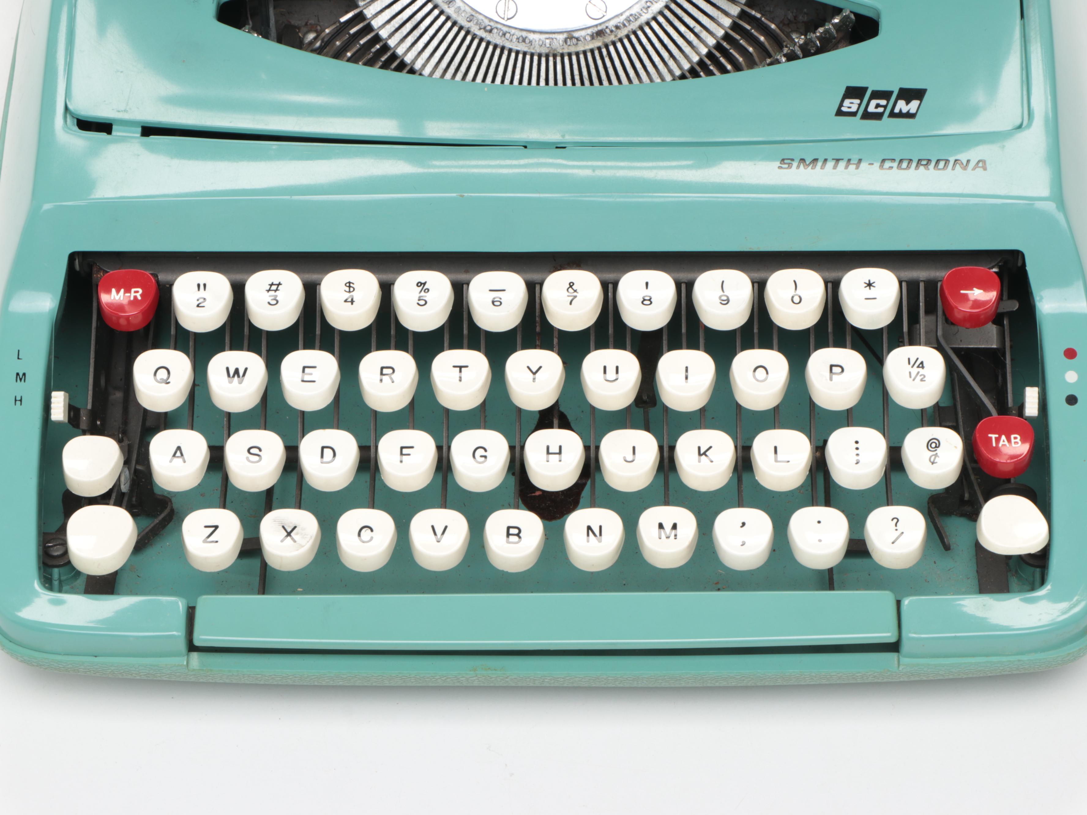Smith-Corona Cougar Turquoise Portable Typewriter, Mid-20th Century