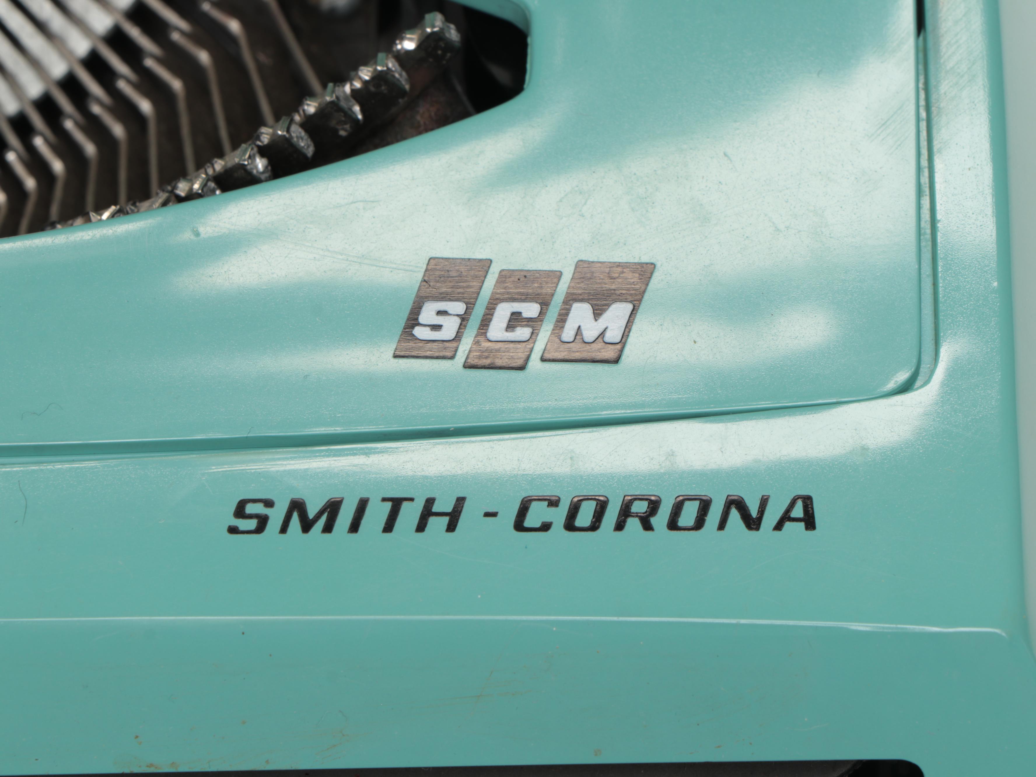 Smith-Corona Cougar Turquoise Portable Typewriter, Mid-20th Century